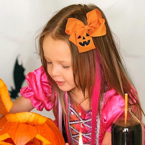 Miniatura 3 de Lazos de calabaza con clip de 4.5 pulgadas para niñas, lindo color naranja, otoño, Acción de Gracias, Halloween, cinta de animación, pasador de