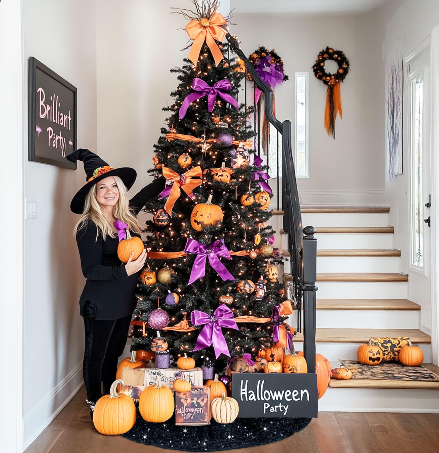 FUHSY Black Tree Skirt Christmas 116 cm Velvet Tree Skirt Sequin tree Mat Elegant Sequence Tree Mat Kits Shiny Xmas Skirts Tree Decoration for Merry Christmas Holiday Halloween Tree Skirts - Image 2