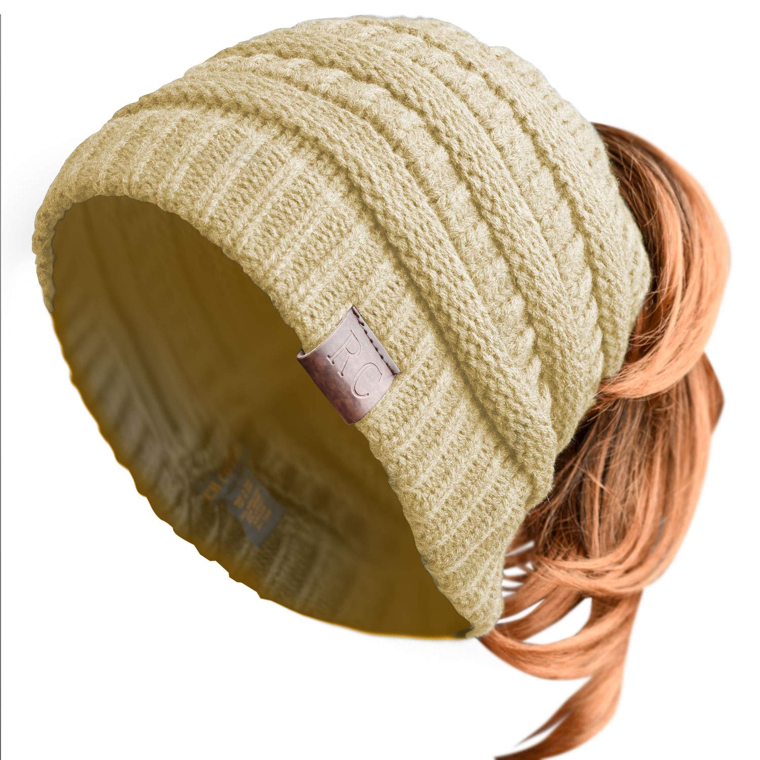 Rich Cotton Women Ponytail Beanie (Cream)