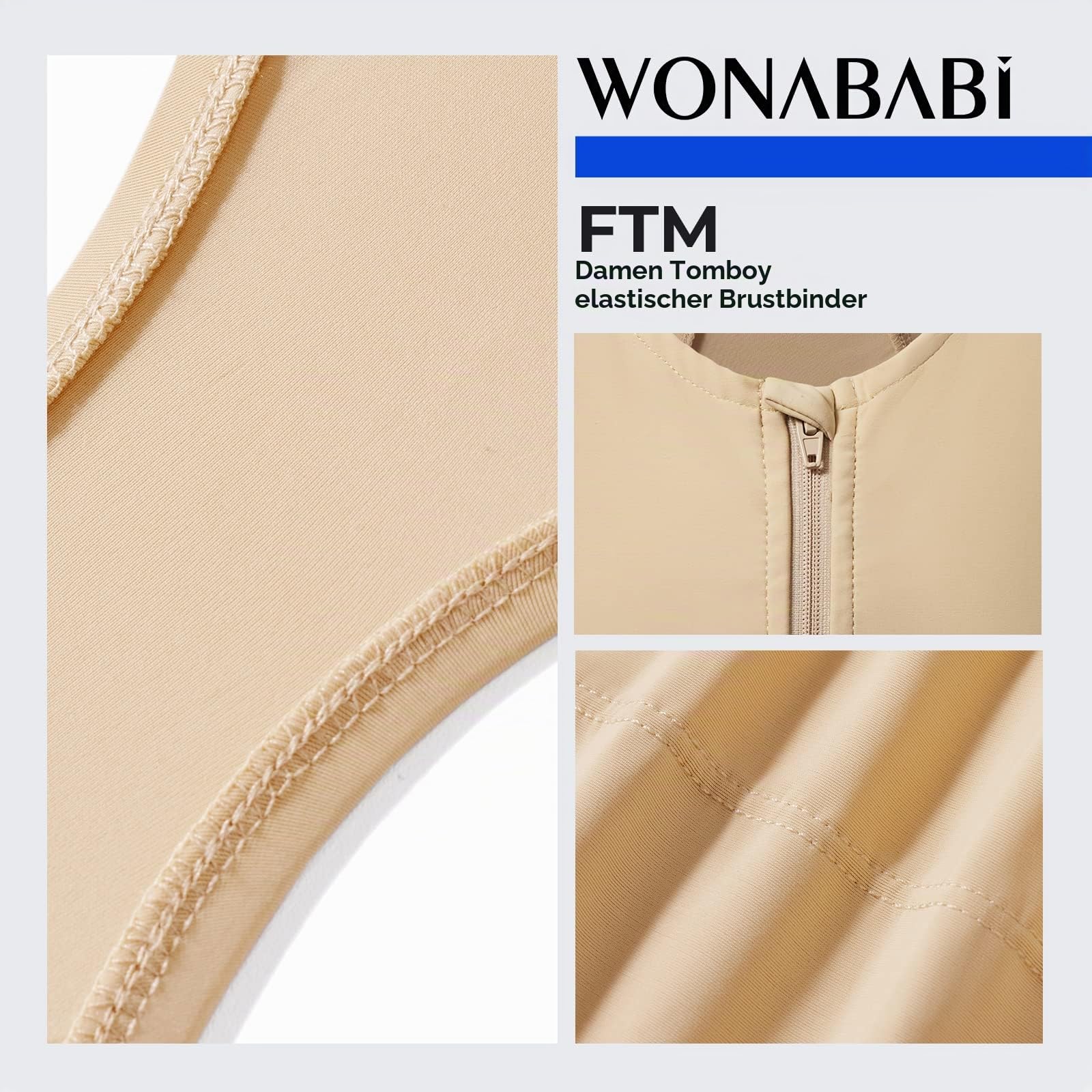 Wonababi Chest Binder, Ultra Flat Trans Binder mit zentralem Reißverschluss FTM Binder BH