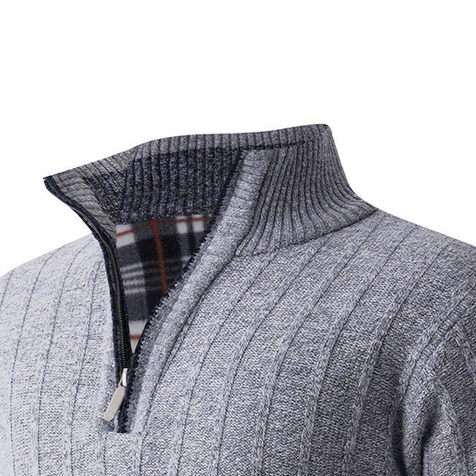 Generisch Jersey de punto para hombre, suéter de trabajo con cremallera, cuello en V, cuello alto, jersey de invierno, cremallera 1/4