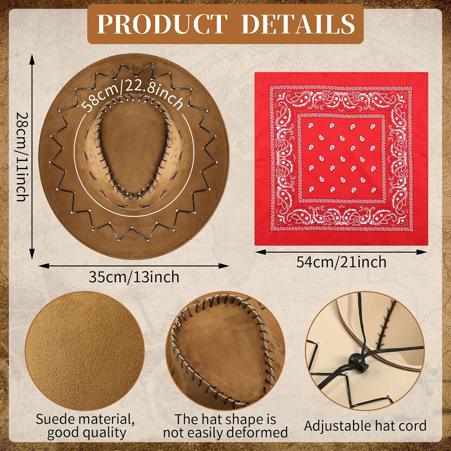 Cindeer 48 Pcs Cowboy Hat and Bandana for Adult Bulk 24 Western Cowgirl Straw Hat 24 Bandanas for Women Men Cosplay Party