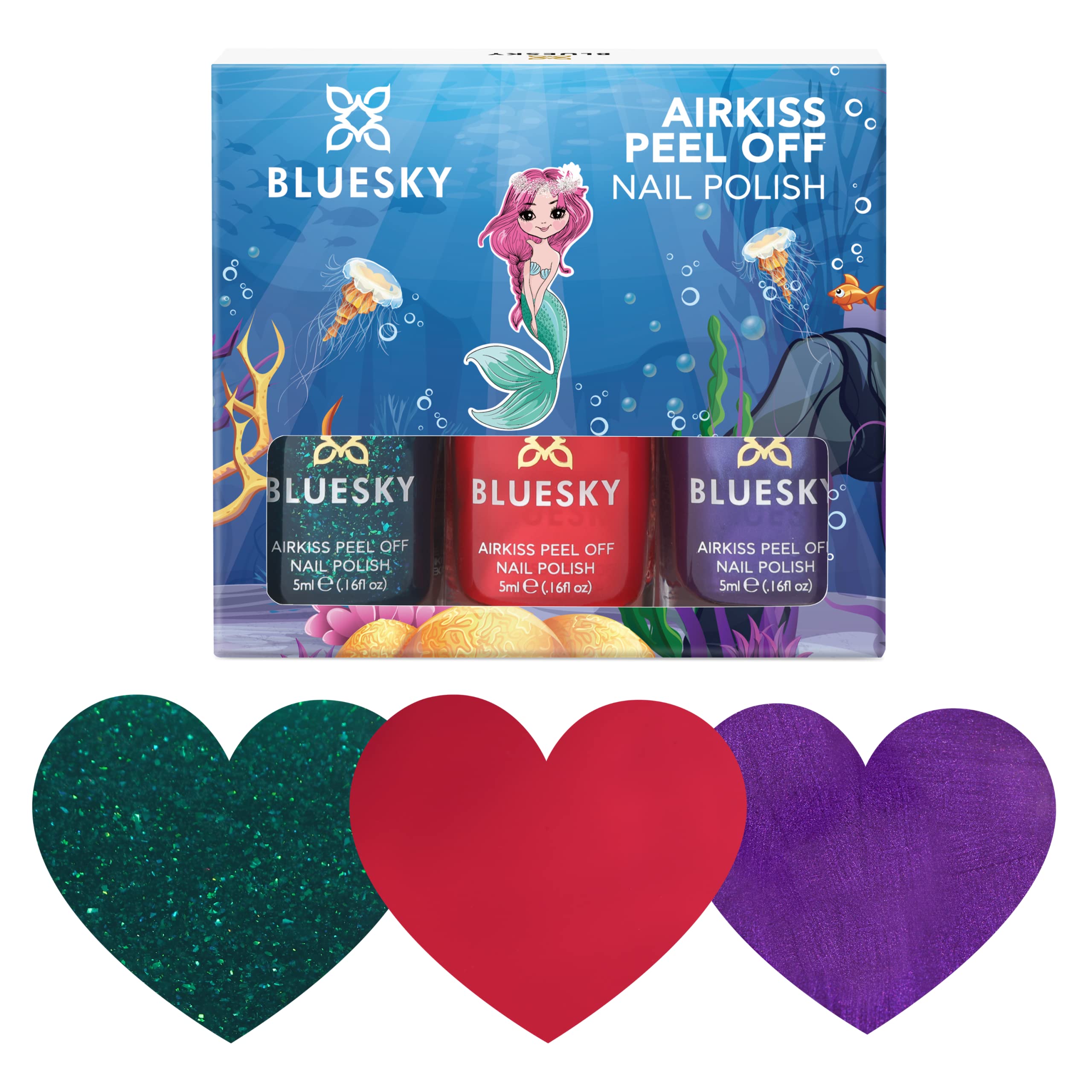 BLUESKY Kids Peel Off Glossy Finish Nail Varnish Set | Red, Green, Purple | Easy Peel-Off, Non-Toxic, Water- Based, Odour-Free Nail Polish For Kids, Gift Set 3 X 5Ml With Stickers-image-46