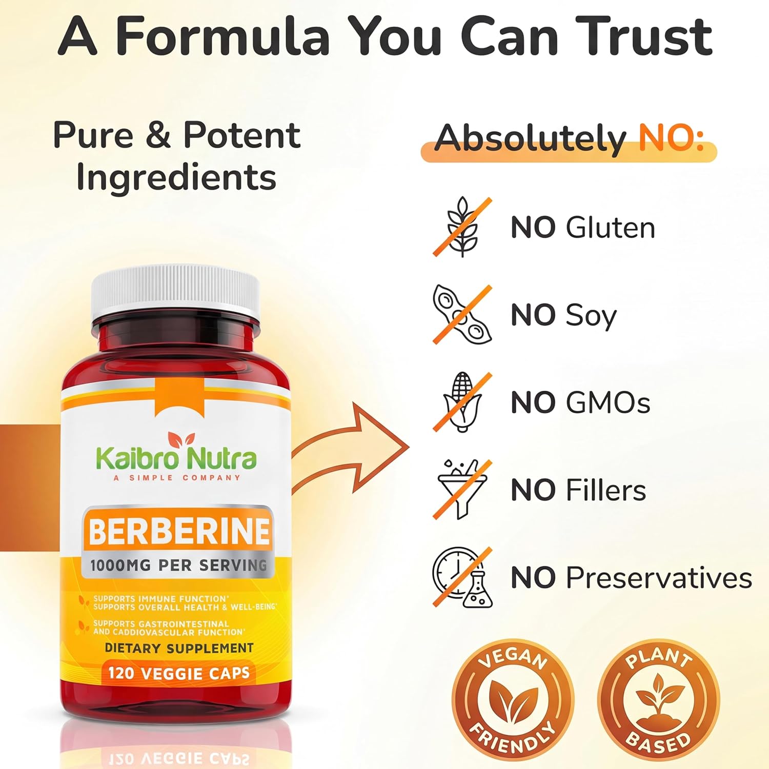 Kaibro Nutra Berberine Supplement 1000mg, Berberine HCL for Immune System, Glucose Support, Circulatory & Gastrointestinal Health, Vegan & Gluten-Free, 120 Capsules