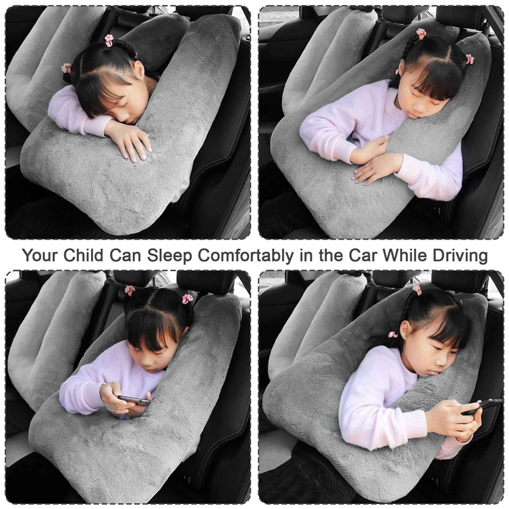 2X Oreiller de Voyage, Oreiller de Voyage pour Enfants, Oreiller Multifonctionnel en Forme de U pour Voiture, Siège Soutient la Tête et Le Corps (Gris)