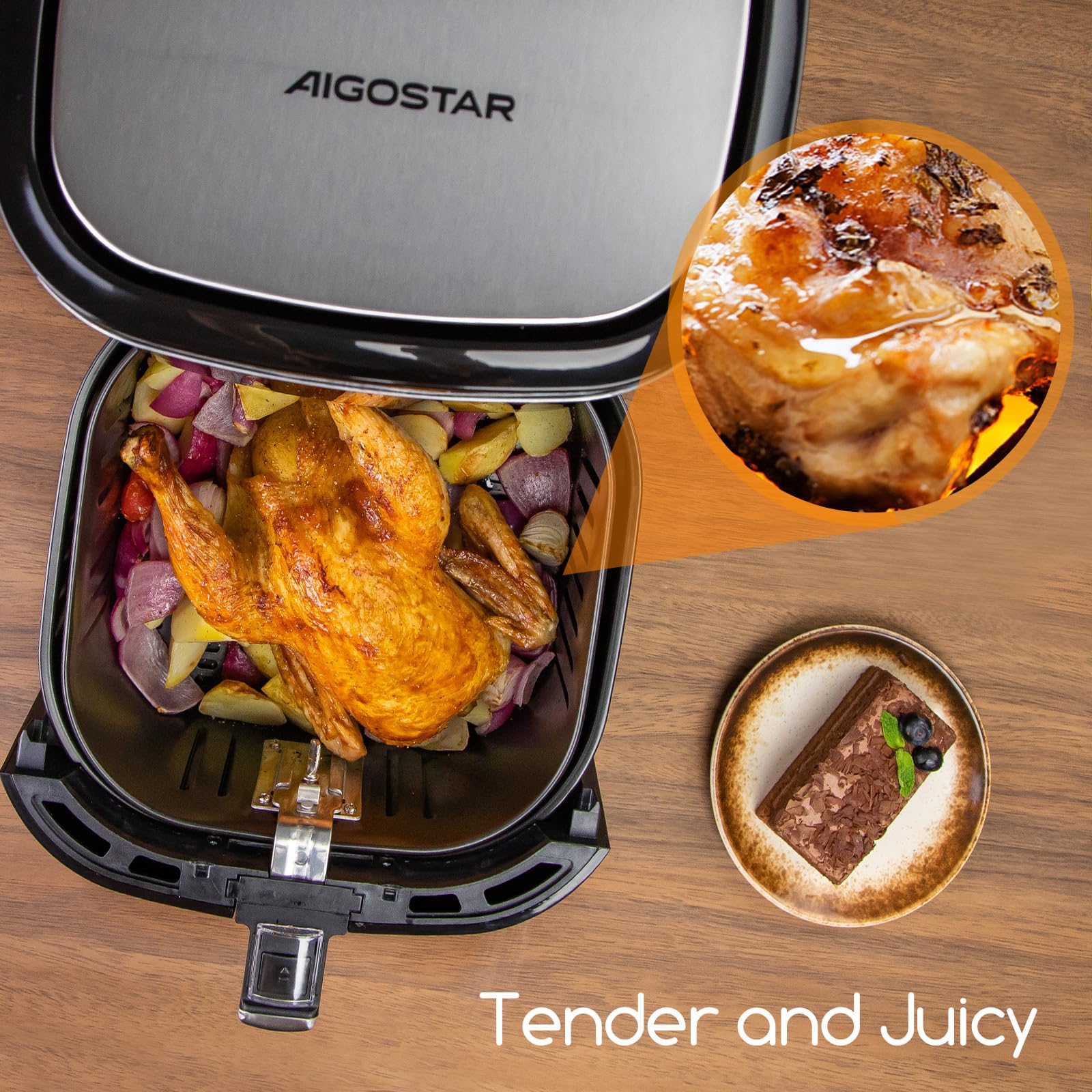 Aigostar Cube - Friteuse à air sans huile de XXL, 1900W, 7L air fryer. Livre de recettes inclus. Mode manuel et fonction maintien au chaud. Panneau tactile LED, 7 préprogrammes
