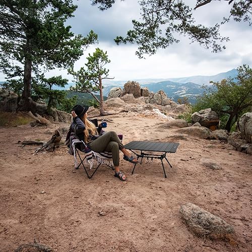 Miniatura 2 de HITORHIKE Mesas de campamento con mesa de aluminio ultraligera con bolsa de transporte para interiores, exteriores, mochileros, barbacoa, playa,