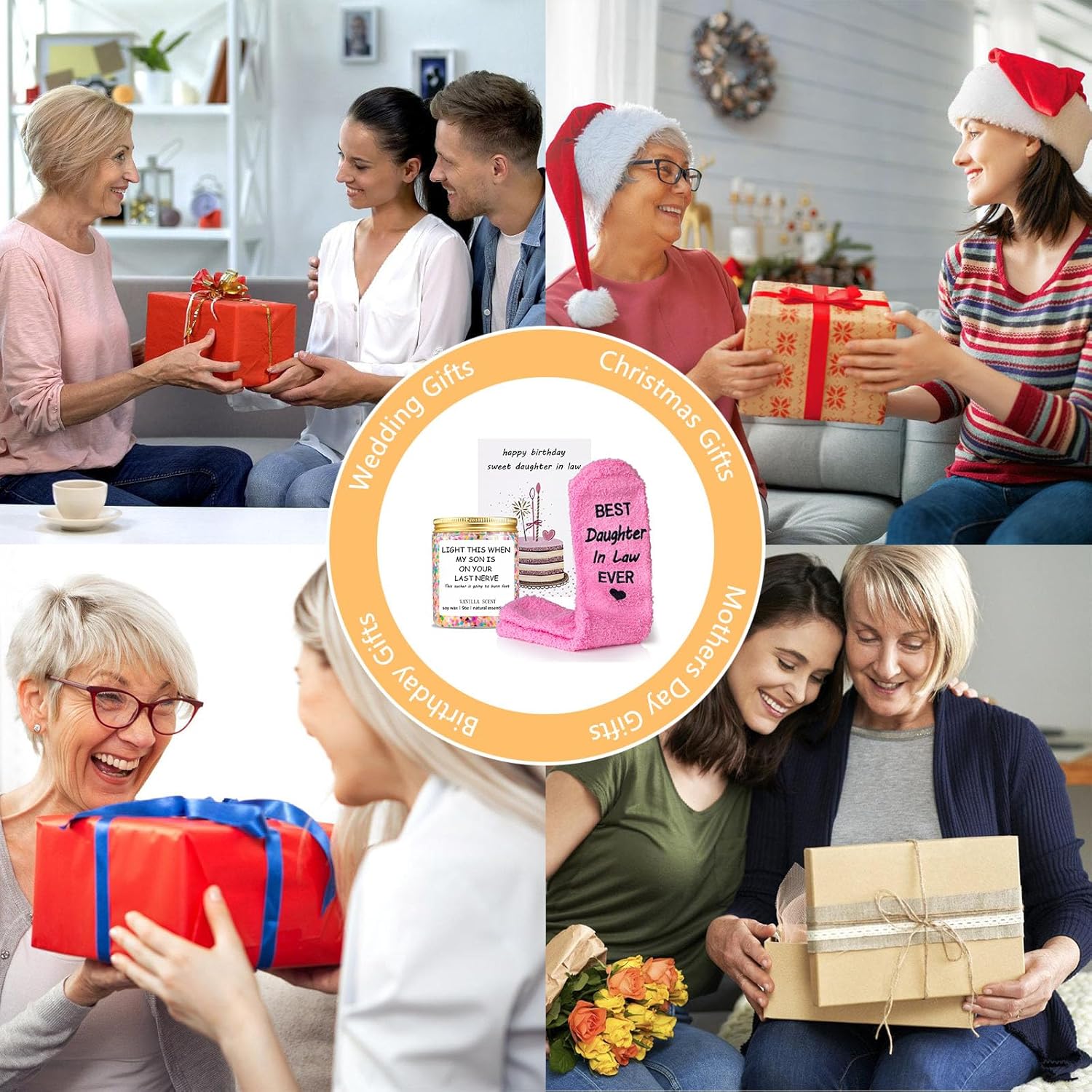 Daughter in Law Gift Baskets - Funny Daughter in Law Wedding, Mothers Day, Christmas Gifts - Birthday Candle, Card, Sock Gifts for Sons Girlfriend from Dad Mom - Image 5