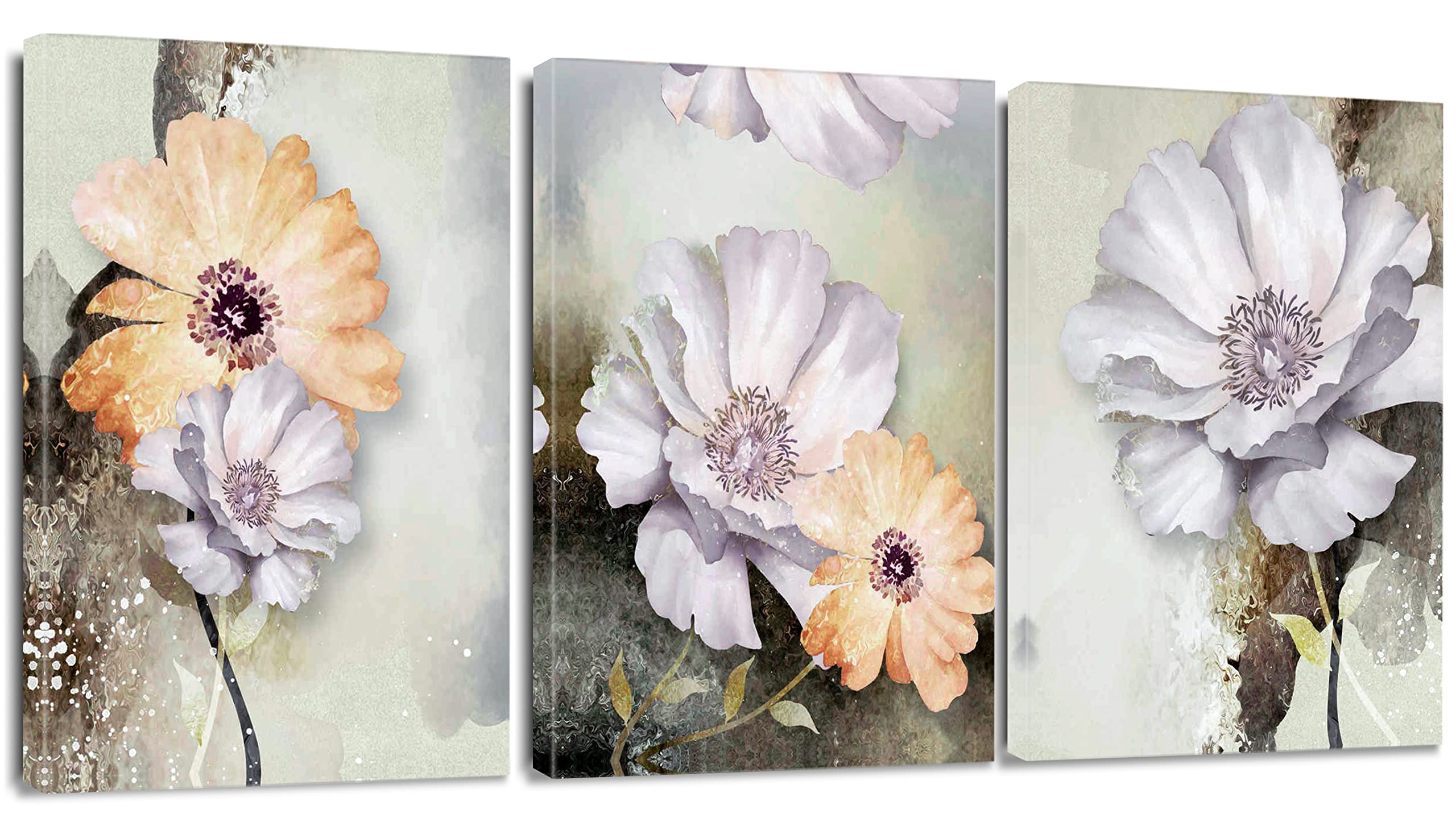 Artscope 3 Pieces Wall Art Canvas Prints, Yellow and White Flowers Picture Painting
