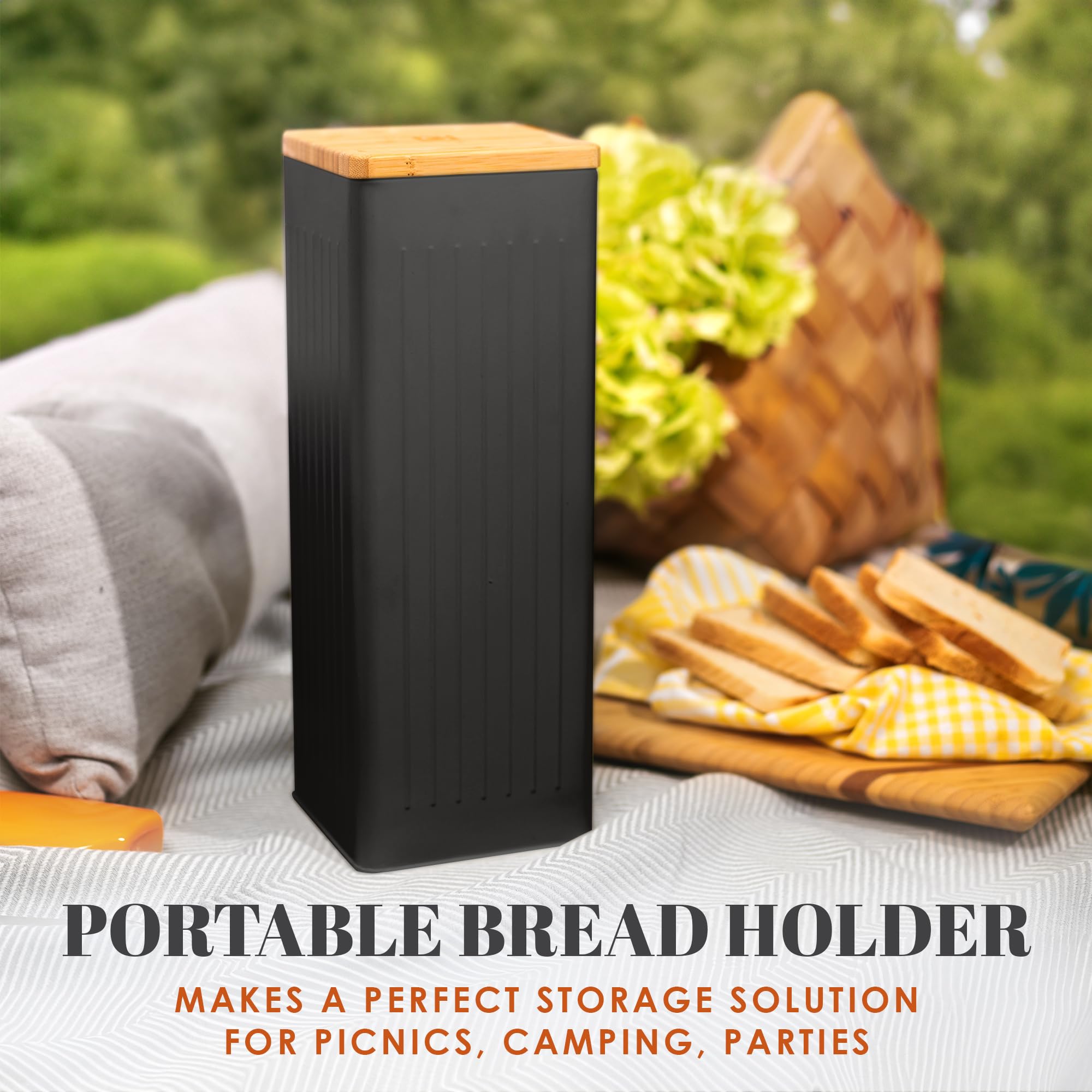 Apace Living FRESHSLICE - Panera 2.0 | Panera con tapa hermética | Panera de metal con tapa de bambú para pan casero, 5 litros (negro clásico)