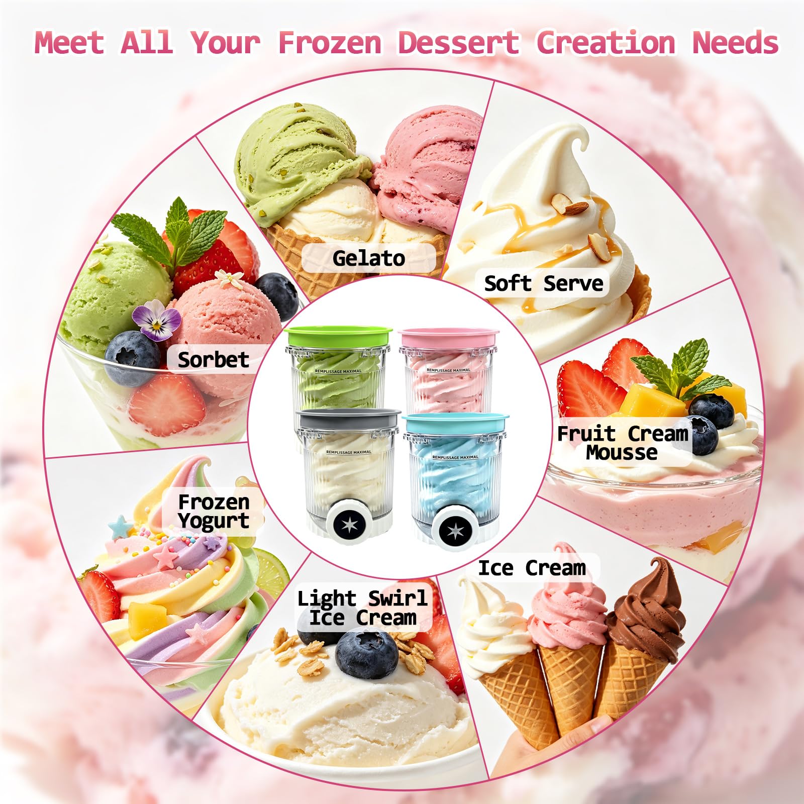 4 Stück Behälter für Ninja Creami Swirl, 480 ML Eiscremebehälter Eismaschine Zubehör mit NC700 NC701 EU Serie Eisbehälter Spülmaschinenfest und BPA-frei(4-teiliges Set-Grau+Blau+Grün+Rosa)
