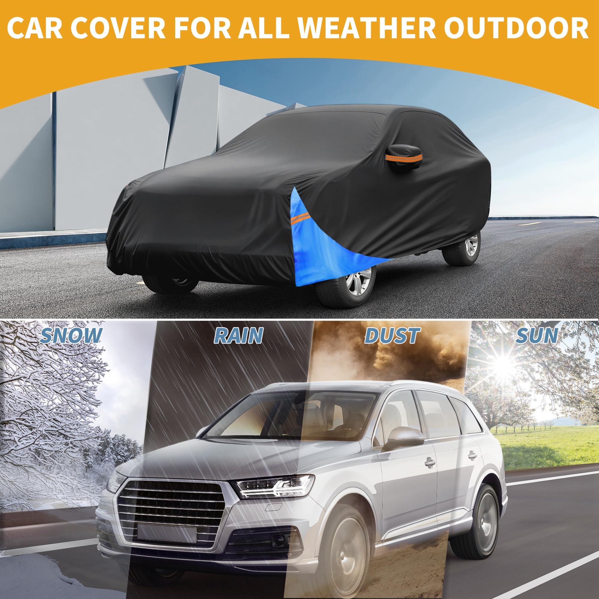 Partuto All-Weather Waterproof Car Cover - UV-Resistant Outdoor Full Exterior Protection for Volvo XC40 2017-2022 210D-PU Black Blue — view 2