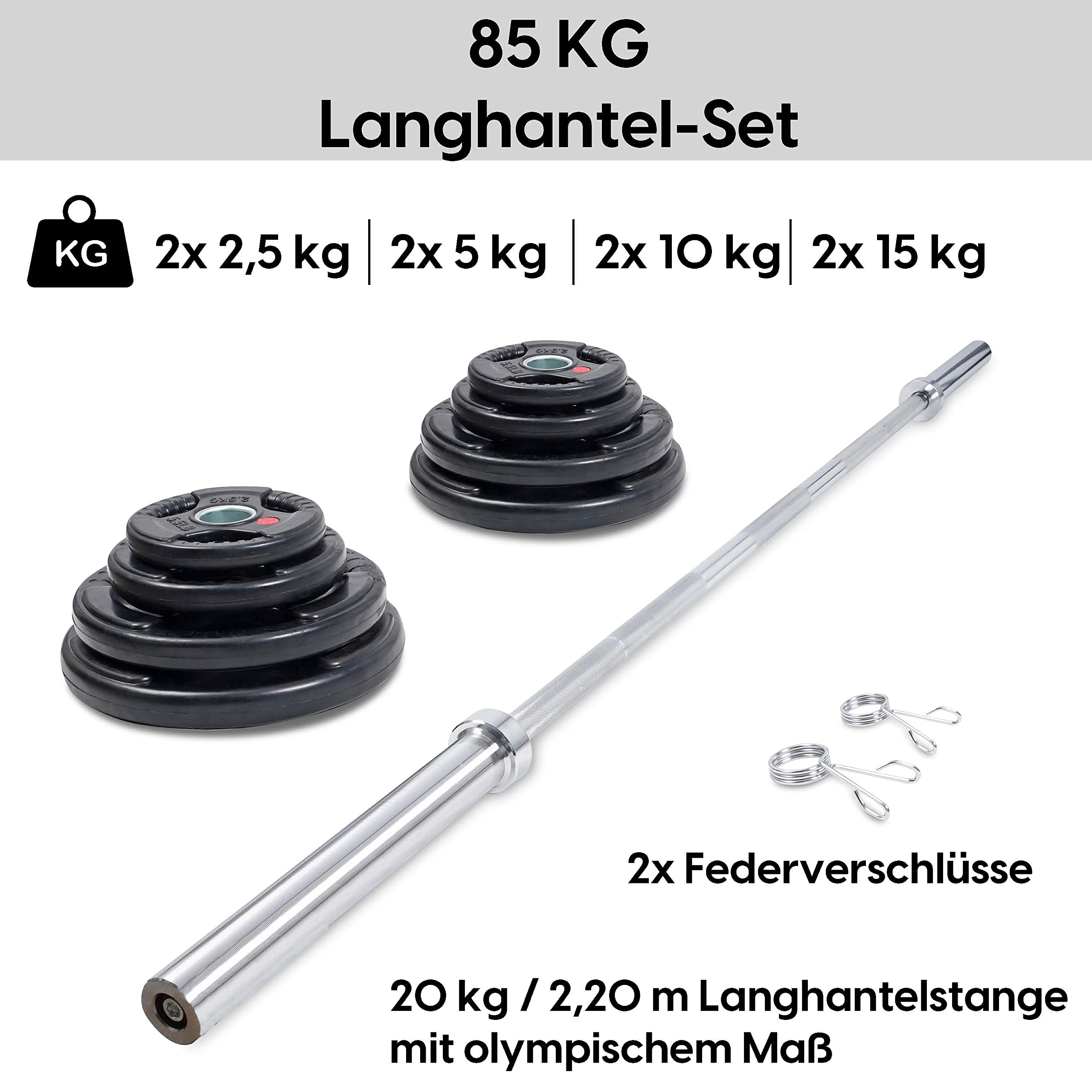 Set Haltère Olympique Wuuhoo Steve - Barre + 80 Kg De Poids, Pour Musculation à Domicile (Capacité 450 Kg)