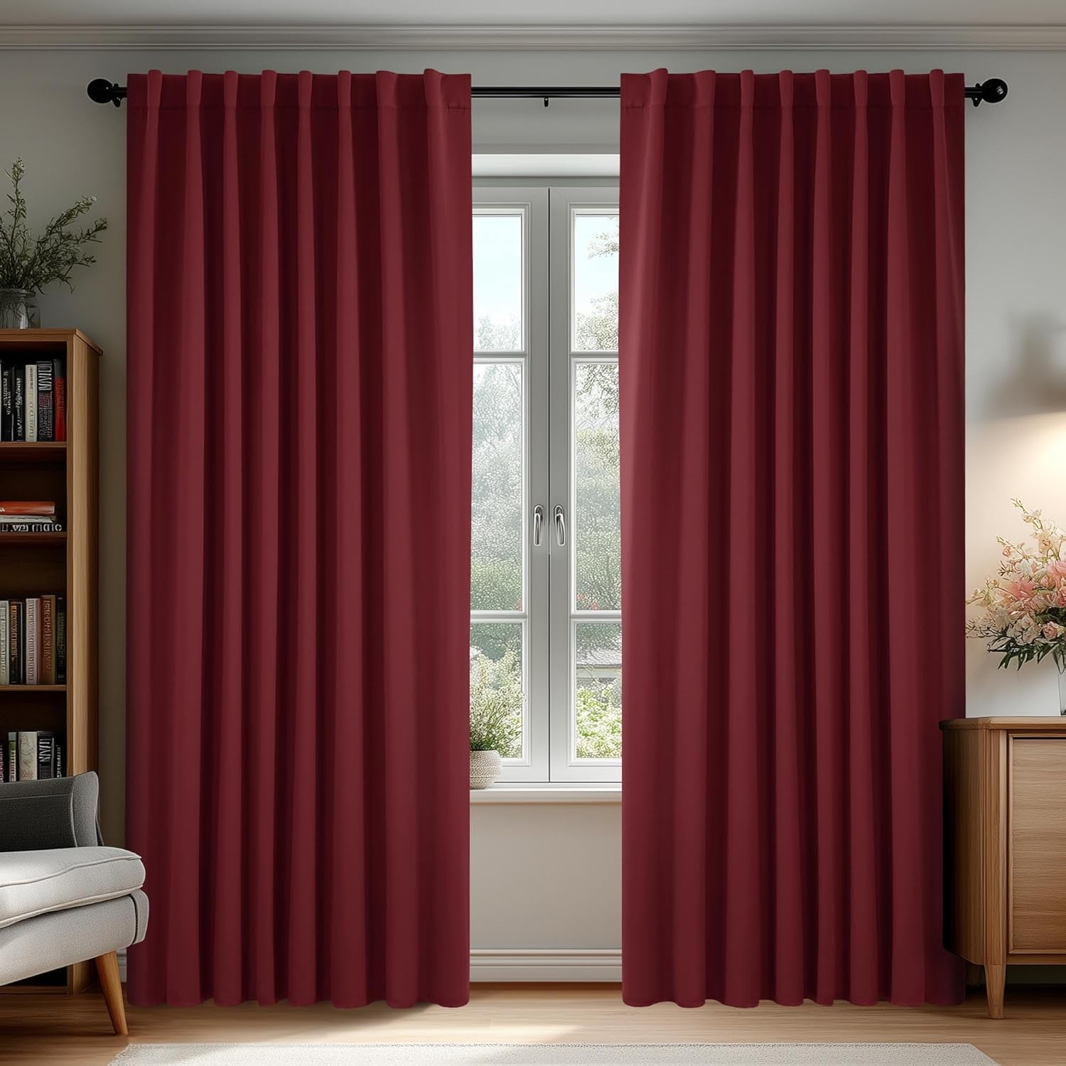 Deconovo Blackout Curtains, Thermal Insulated, W70 x L108 2 Panels, Back Tab, Machine Washable, Room-Darkening Drapes for Bedroom/Living Room Burgundy Red