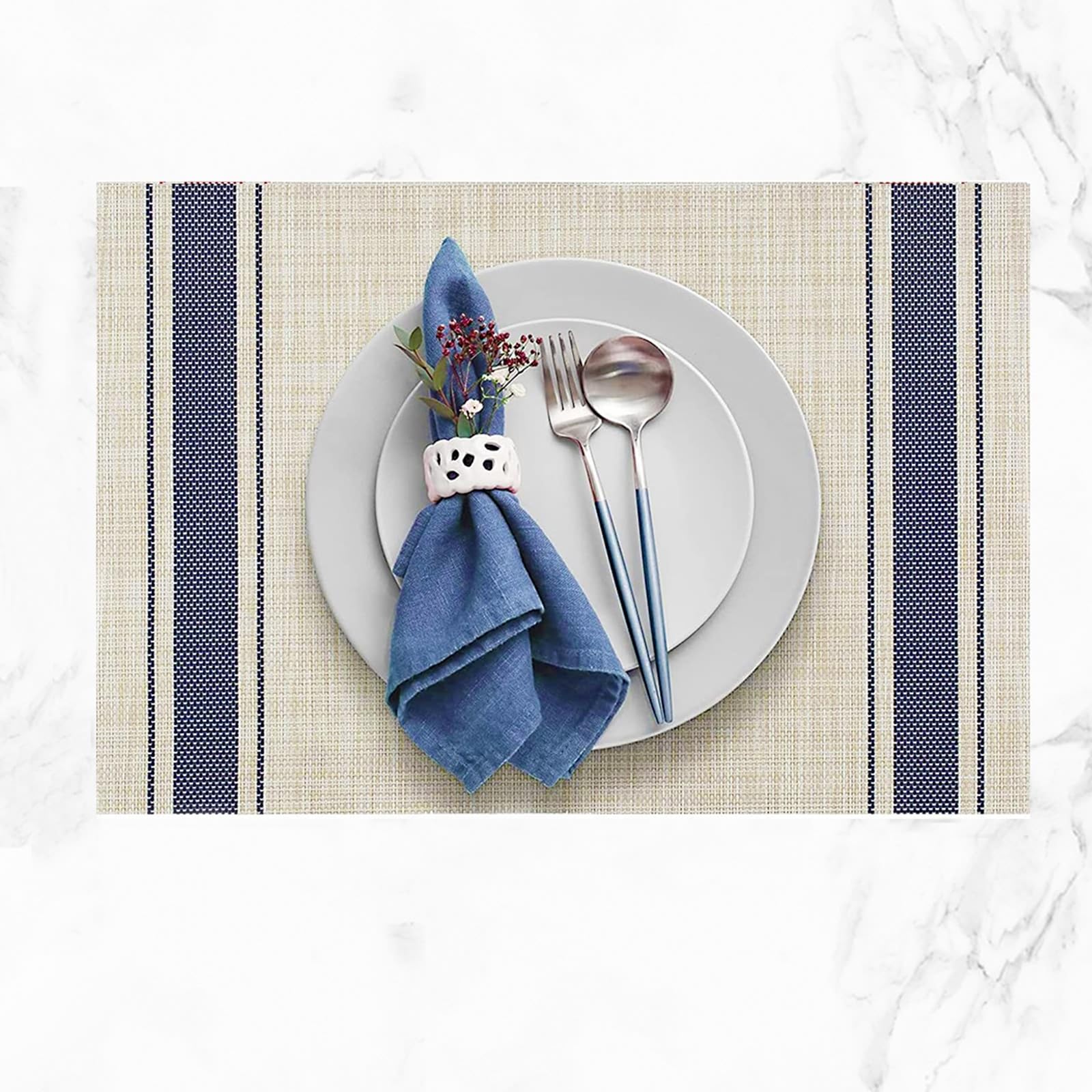 AMDXD Lot de 10 sets de table bohème en PVC à rayures tissées et lavables élégants - Carré pour hôtel - Bleu - 30 x 45 cm