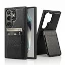 amazon basics Premium Vegan Leather Back Cover with Card Holder and Integrated Mobile Stand for Samsung Galaxy S24 Ultra 5G – Slim Shockproof Wallet Case with Geometric Stitching [Black] gallery image