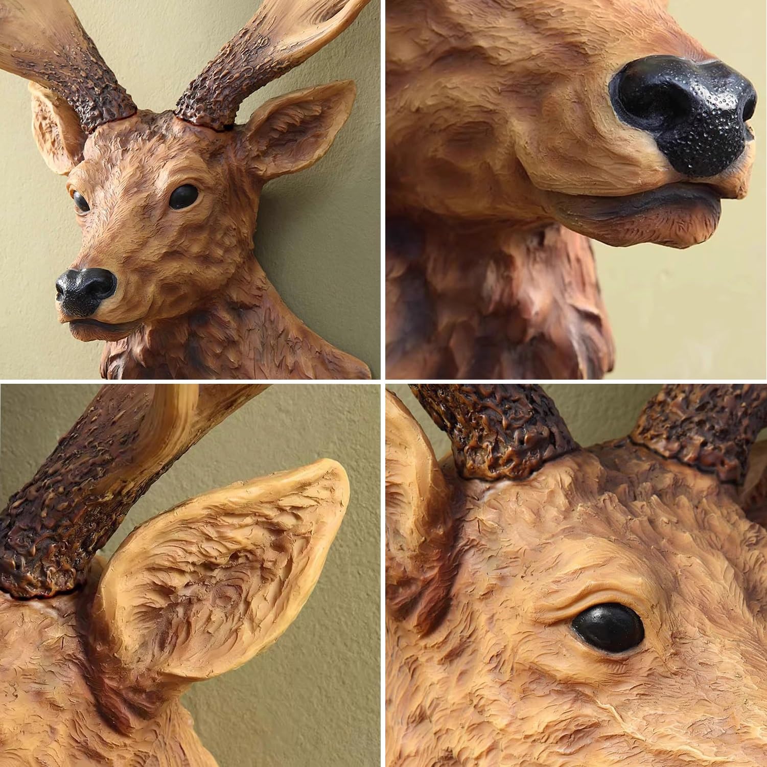 Grande testa di cervo da appendere alla parete, finta tassidermia testa di animale in resina, scultura artistica da parete per soggiorno, sala da pranzo, bar, caffetteria retrò