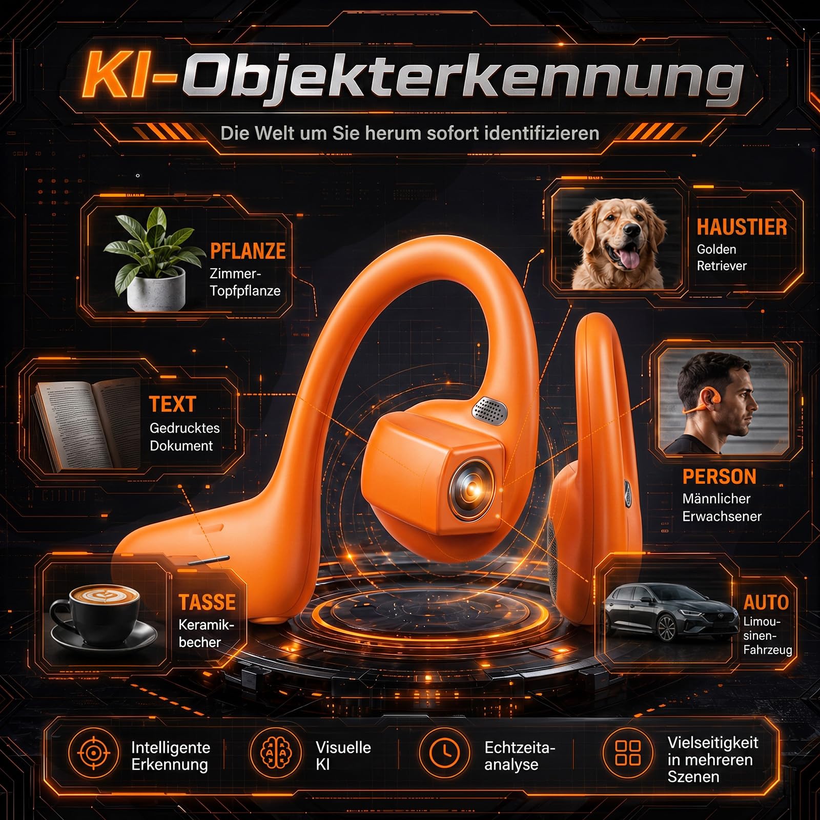 iPalamila Knochenschall-Kopfhörer mit Kamera – 8MP EIS-stabilisierte Kamera, KI-Übersetzungsfunktion, IP65 wasserdicht, Bluetooth Open-Ear Sportkopfhörer für Laufen