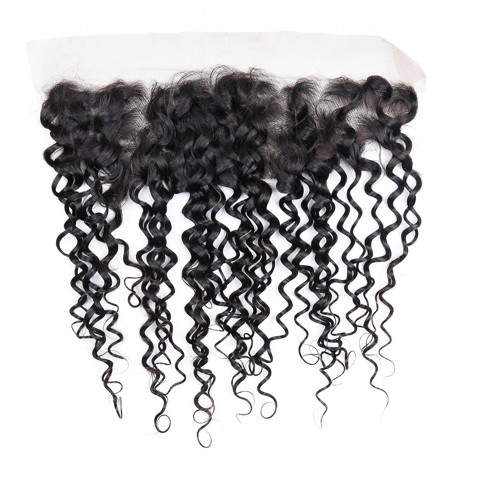 12A Human Hair Bundles with Frontal 10 12 14+10 Inch Deep Water Wave Bundles Human Hair with Frontal 12A Wet and Wavy 3 Bundles with 13x4 HD Lace Closure 1B# Curly Wave Human Hair Extensions - Image 3