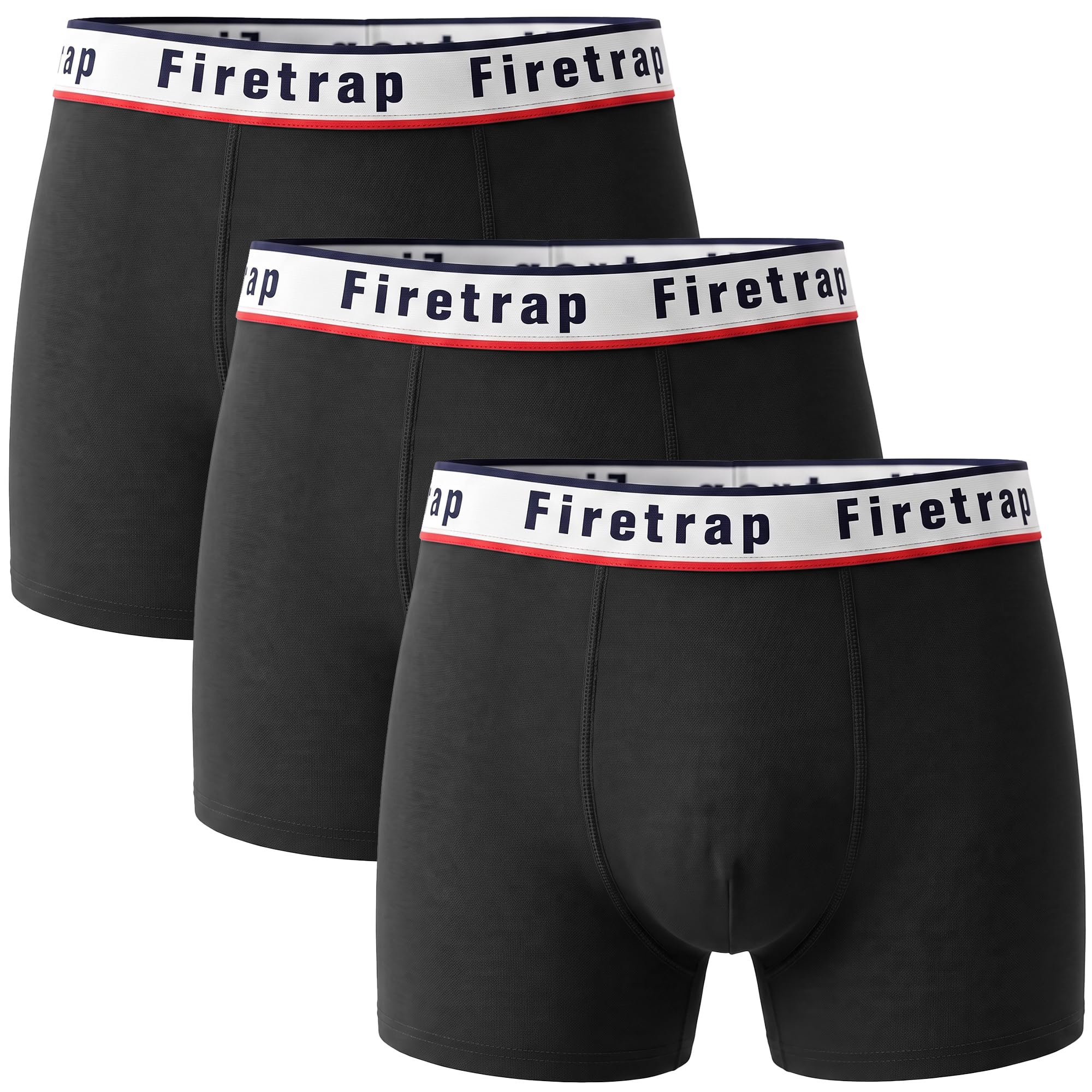 Firetrap Mens 3 Pack Designer Boxer Shorts, Underwear Gift Set Trunks Comfortable Stretch Cotton Plain Colours Mens Briefs All Black M
