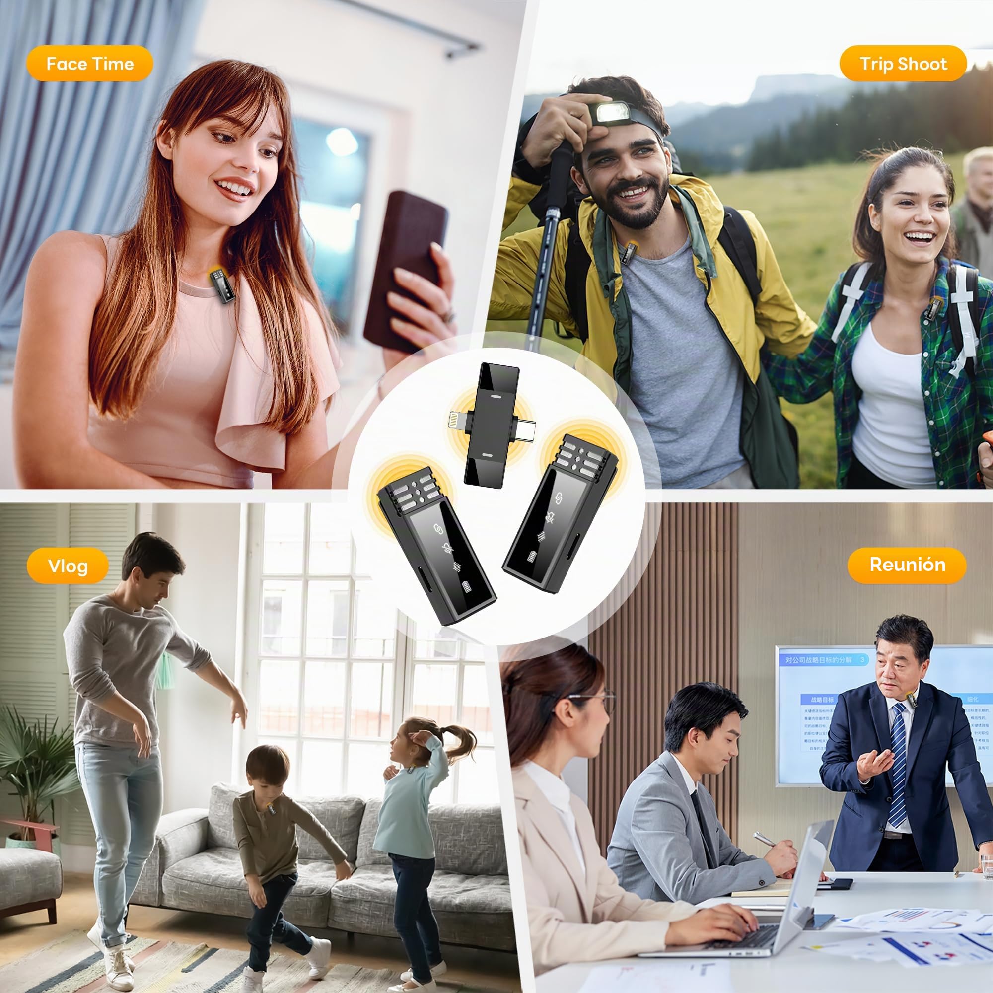 Microfono Inalambrico para iPhone, Micrófono Lavalier Inalámbrico Bluetooth Plug-Play para Grabación de Video, Portátil, Podcast, Vlog, Youtube/TikTok (iOS&USB-C/2 Mic M1)