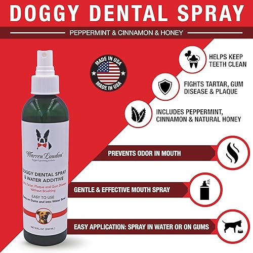 Miniatura 2 de Warren London Aerosol dental y aditivo de agua para perros, aliento fresco para perros y gatos, fórmula natural de menta y miel para dientes y