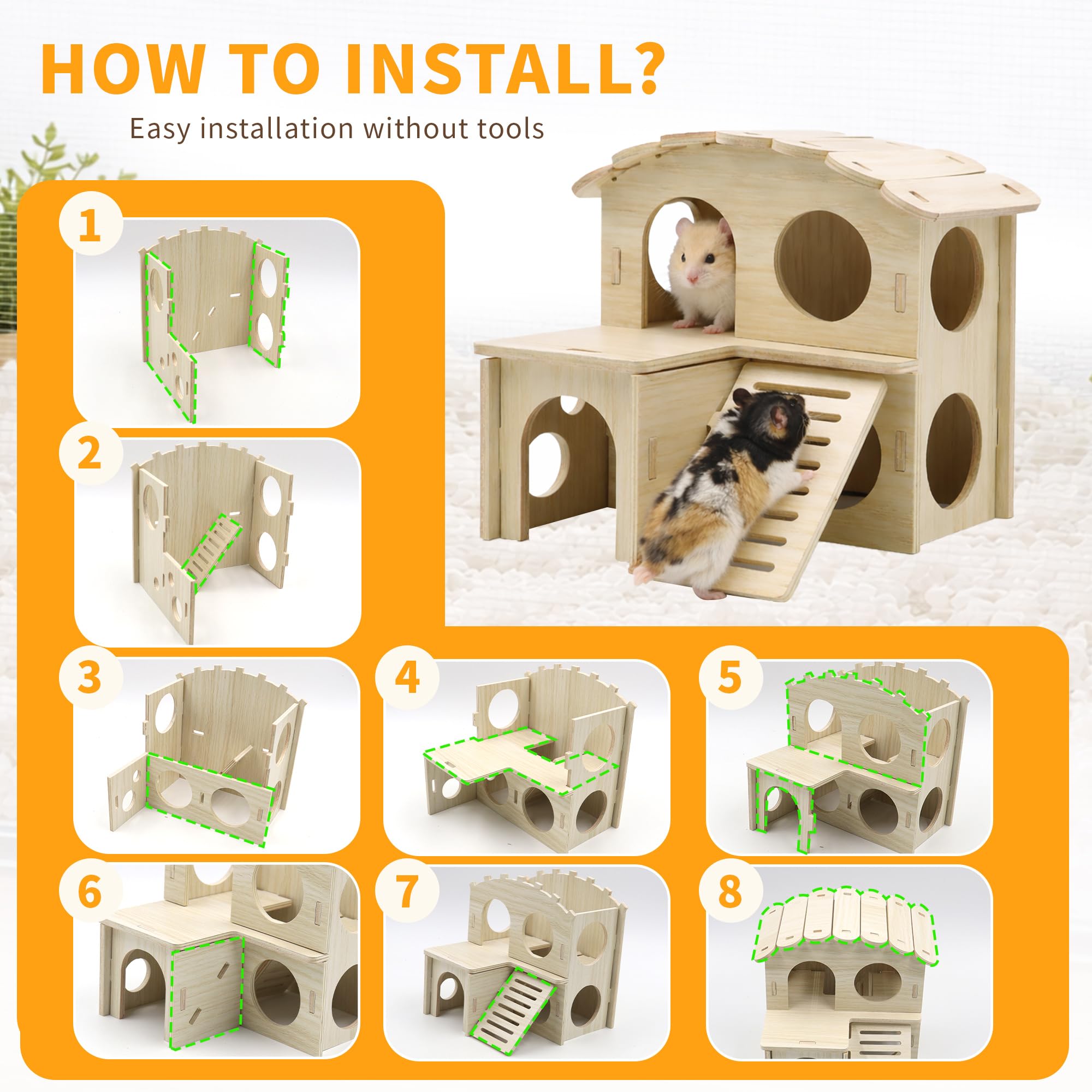 20 accesorios para jaula de hámster, rueda silenciosa de hámster de 9.45 pulgadas, juego de juguetes para masticar, casa de madera y botella de agua con soporte para chinchillas, conejos, conejillos