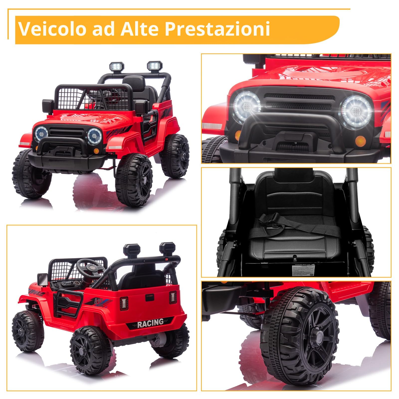 LALAHO Mcchina Elettrica Per Bambini 12V, Vel. max. 4,5 km/h Auto Elettrica per Bambini 3-5 Anni, Sospensioni, MP3, Telecomando, Rosso