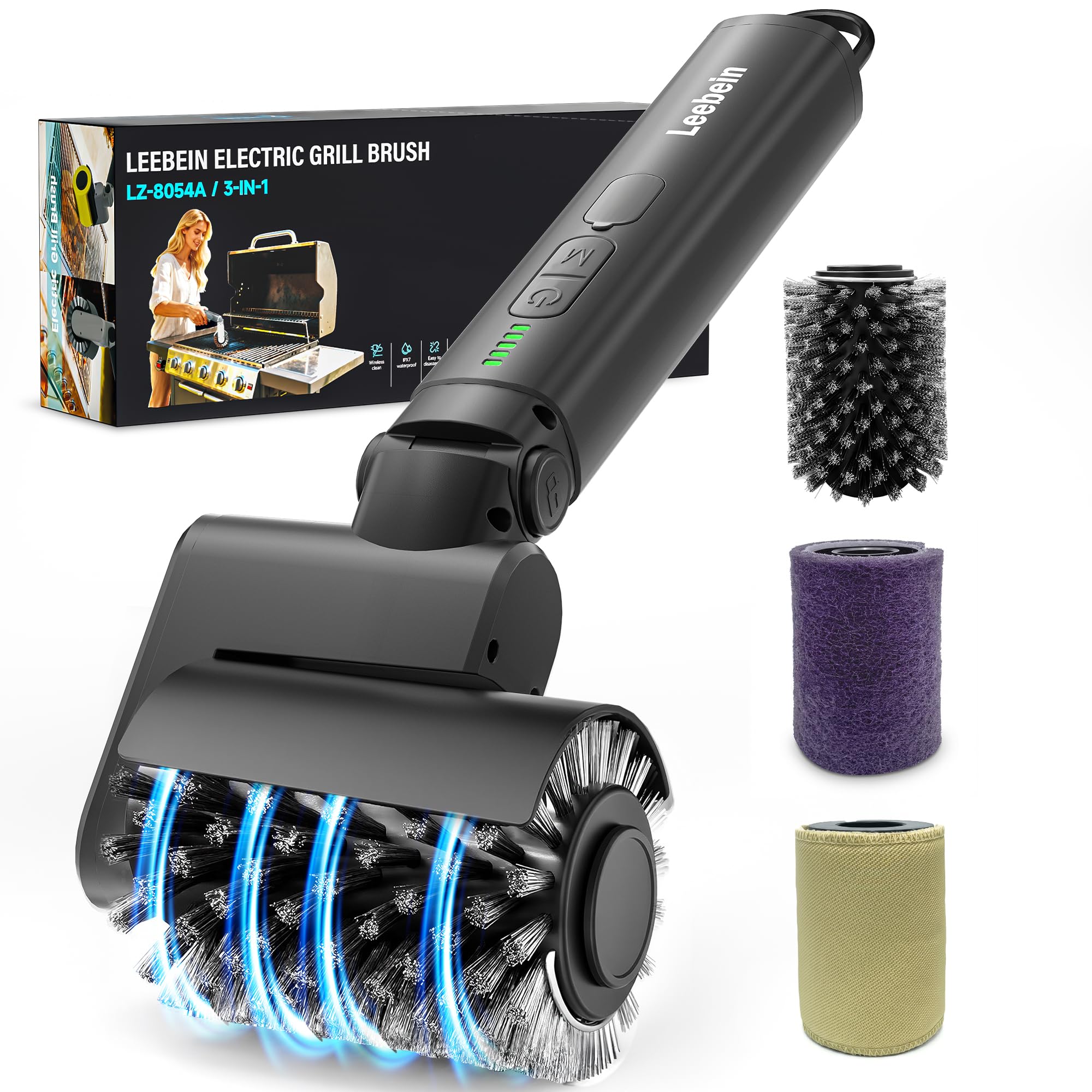 Photo 1 of Leebein Electric Grill Brush for Outdoor, 2026 TikTok BBQ Grill Cleaner with 3 Heads, 3-Speed & Angle Adjust Cordless Rotary Grill Brush, 150Mins Runtime Grill Cleaning Brush for Barbecue Grates