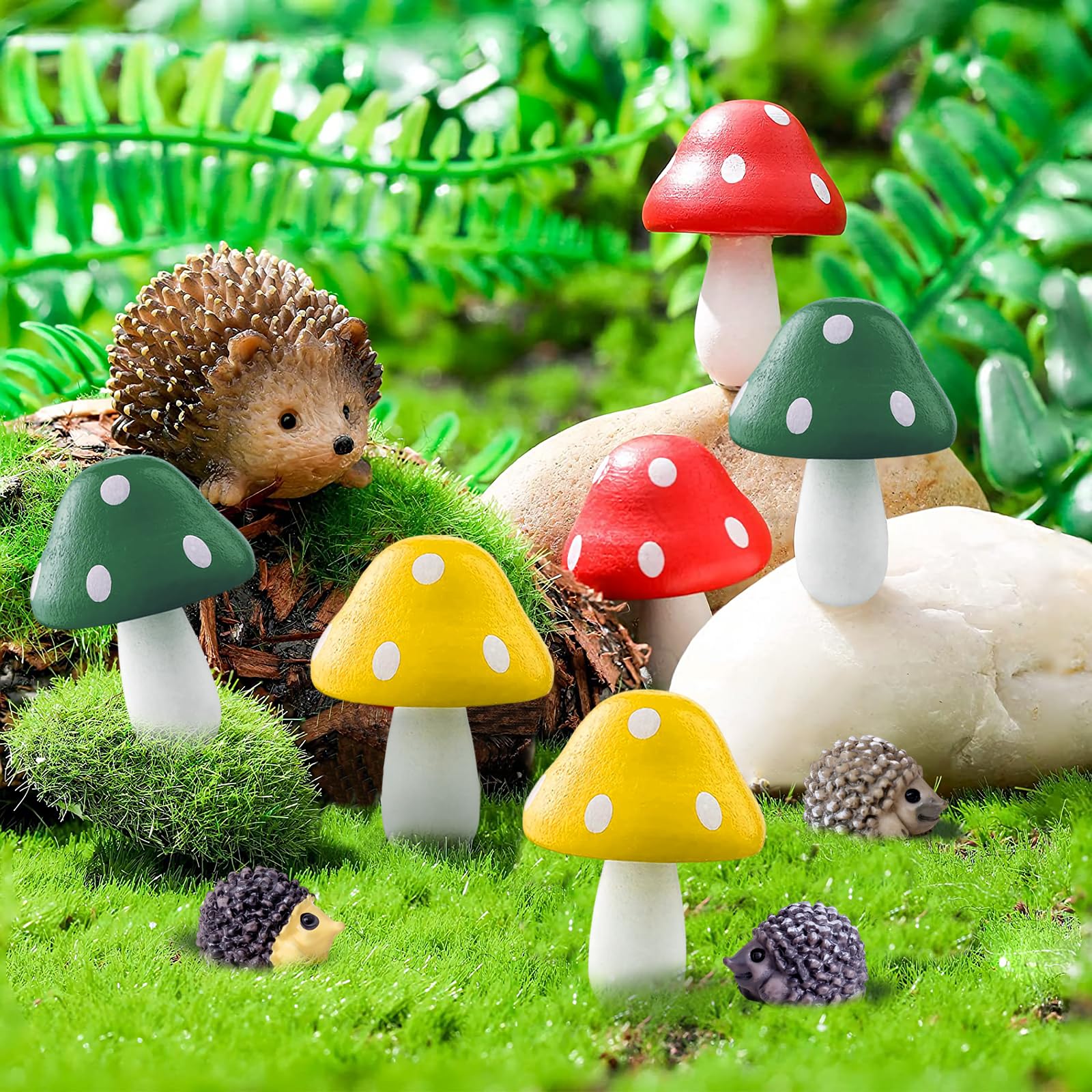 YHTCC 10 Pack Miniature Fairy Garden Ornaments Outdoor Accessories, Mini Mushrooms and Hedgehog Gifts
