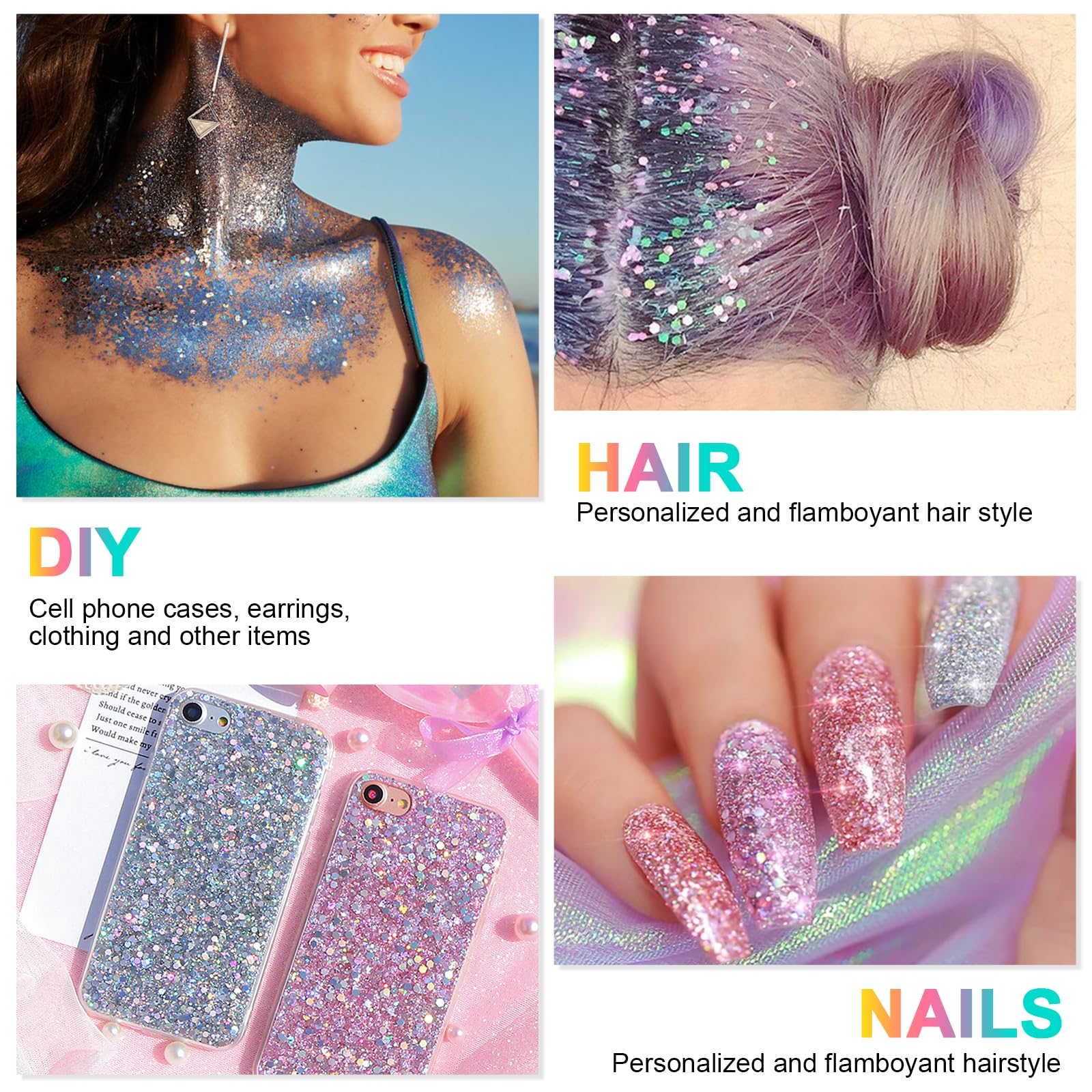 URAQT Żel brokatowy do ciała, Chunky Glitter Gel, Chunky Body Lotion brokatowy płynny cień do powiek, cekiny syrenki, błyszczące cekiny do twarzy, włosów, ust, paznokci, makijażu, kosmetyków
