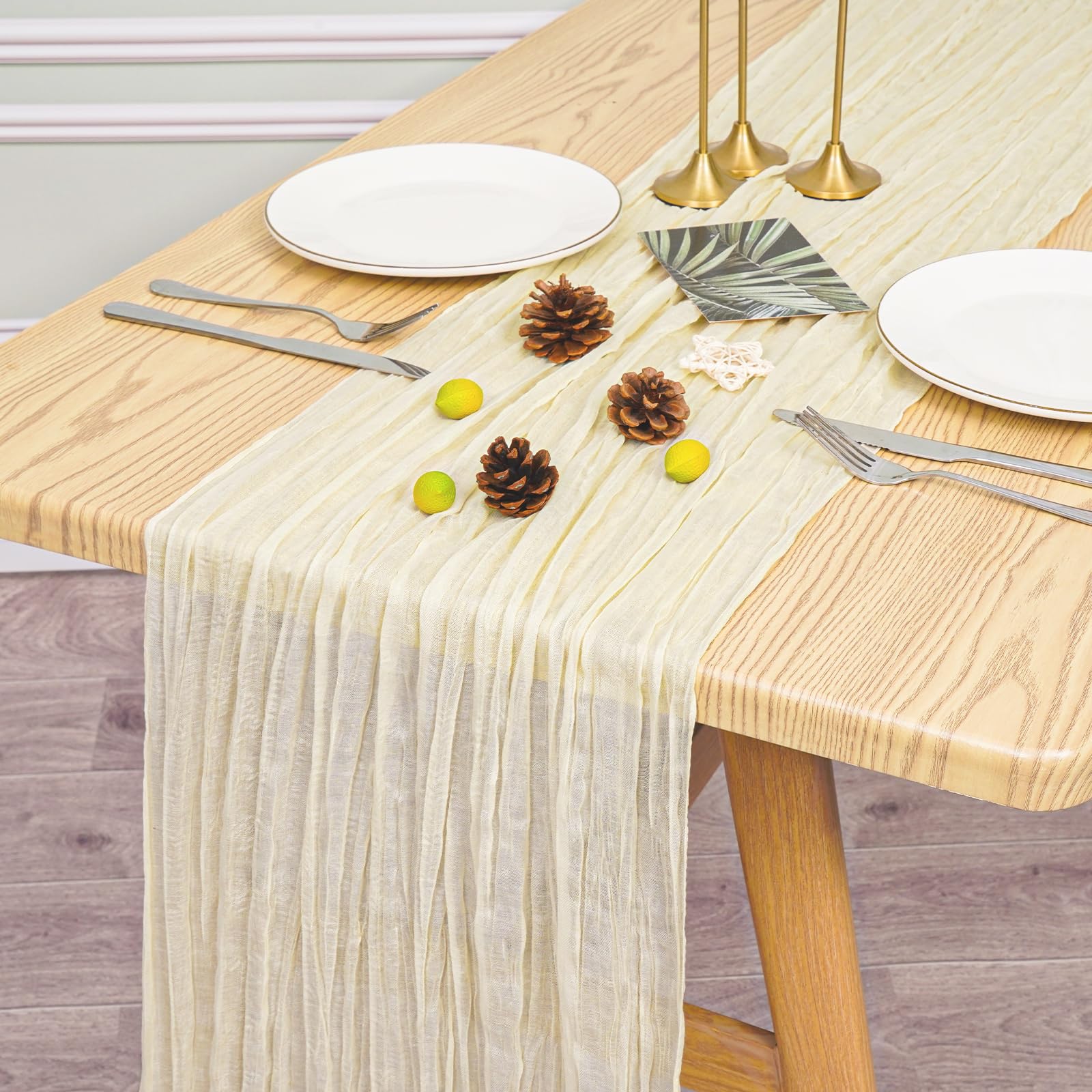 Showgeous 10 sztuk obrusów z serem, kolor kości słoniowej, 300 cm, rustykalny bieżnik na stół, kość słoniowa, romantyczny styl boho, dekoracja stołu, na wesele, wieczór panieński, urodziny (55 x 300