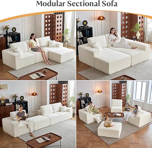 Miniatura 5 de Sofá modular modular de 108 pulgadas con asientos profundos, sofá en forma de L con otomana móvil y diván, sofás seccionales para sala de estar,