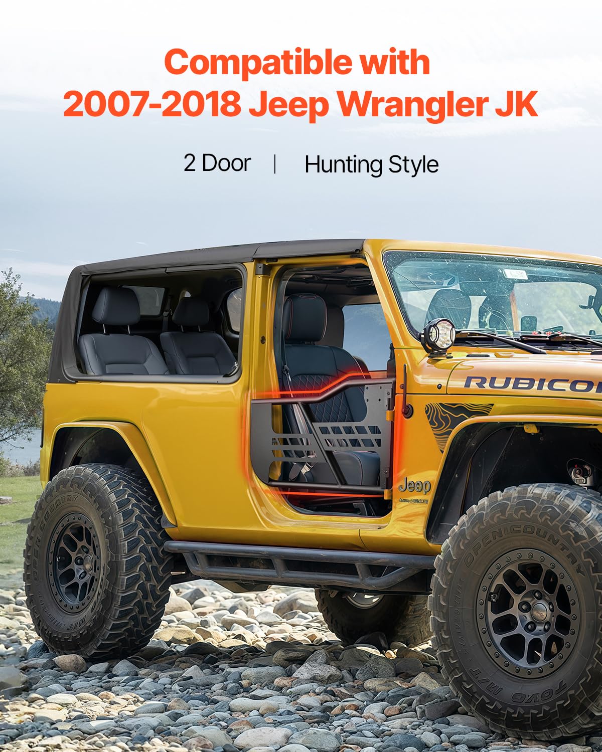VEVOR Tube porte pour Jeep, 2 portes, porte tubulaire pour Jeep de style chasse avec charnières robustes et loquet OE, coussinets en caoutchouc et tube en acier trempé, pour Jeep Wrangler JK 2007-2018