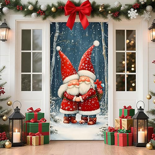 Miniatura 9 de Cubierta de Puerta de Navidad Papá Noel Muñeco de Nieve Árbol de Navidad Corona Pancarta Decoración de Vacaciones de Invierno para Puerta Principal