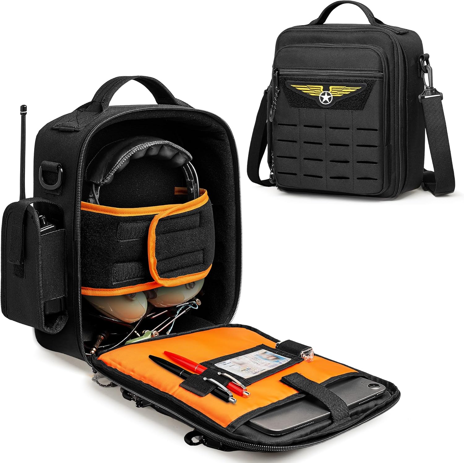 Damero Pilot Headset Bag, Aviation Headset Case, Pilot Bag with Top handle and Detachable Shoulder Strap for Aviation Headset, Kneeboard, iPad and More, Patent Design