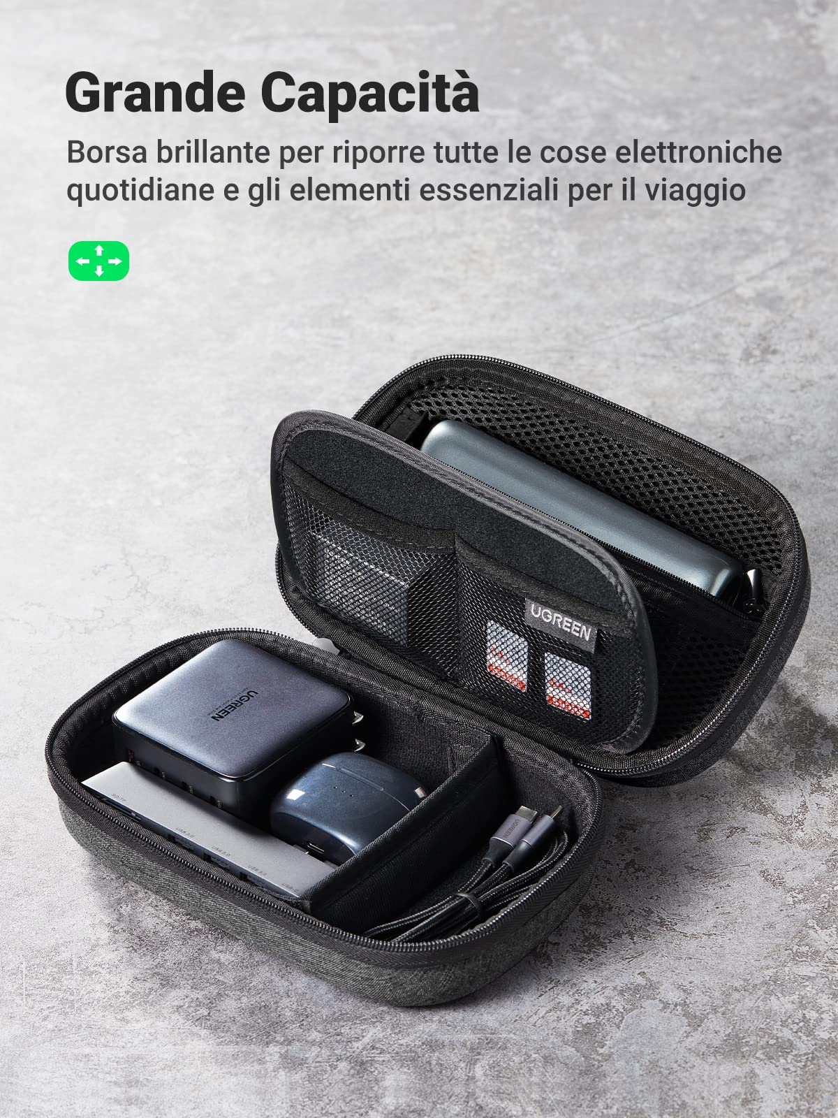 UGREEN Organizer Cavi, Borsa Accessori Elettronici Cable da ViaggioAntiurto Impermeabile USB Custodia per Power Bank Hard Disk Phone Passaporto MP3 Airpods Caricatore Nero