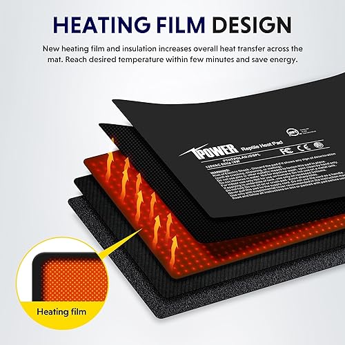 Vista 68 de iPower Almohadilla térmica para reptiles de 4 x 7 pulgadas con termostato ajustable, calentador debajo del tanque, tapete térmico para tortugas