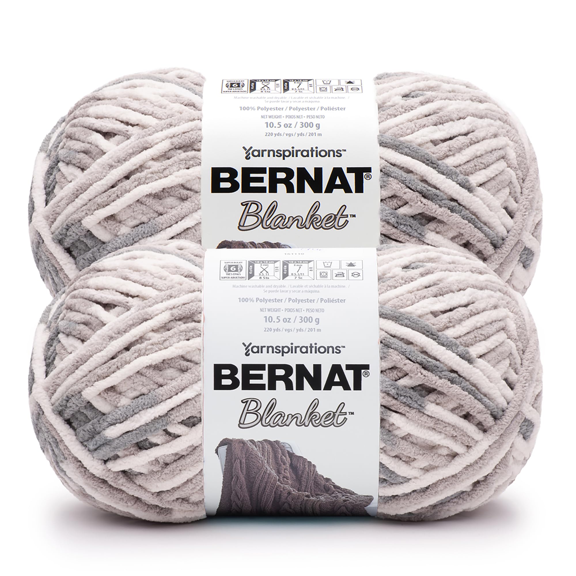 Bernat Blanket BB Weathered Wood Yarn - 2 Pack of 300g/10.5 oz - 100% Polyester - #6 Super Bulky - 220 Yards - Knitting/Crochet