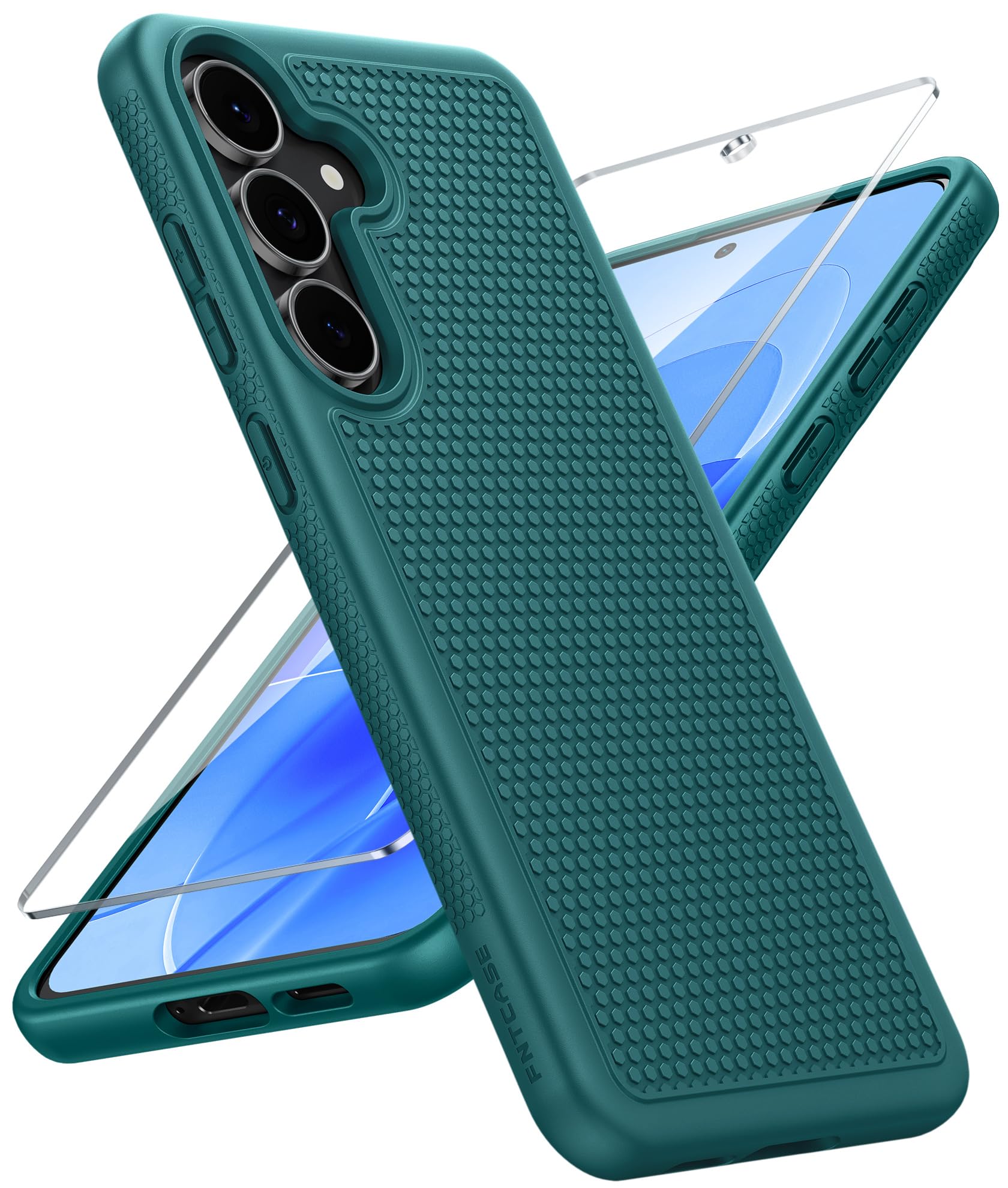 FNTCASE for Samsung Galaxy S25 FE Case: Shockproof Protective Non Slip | With Screen Protector, Shockproof Drop Protection, Matte Textured Protective Cell Phone Cover, for Daily Use, Green