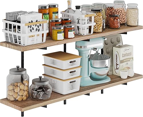 Wallniture Turin - Estantes flotantes rústicos de 48 x 10 pulgadas para almacenamiento en pared, juego de estantes flotantes con sistema de soporte