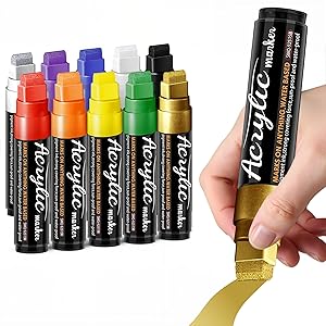 Acrylic Paint Markers, 10 Colors Poster Markers Jumbo 16mm Wide Tip Permanent Ink 36g, Thick Acrylic paint pens for Fabric, Poster, Glass, Rock Painting, Stone, Wood, Car, Ceramic