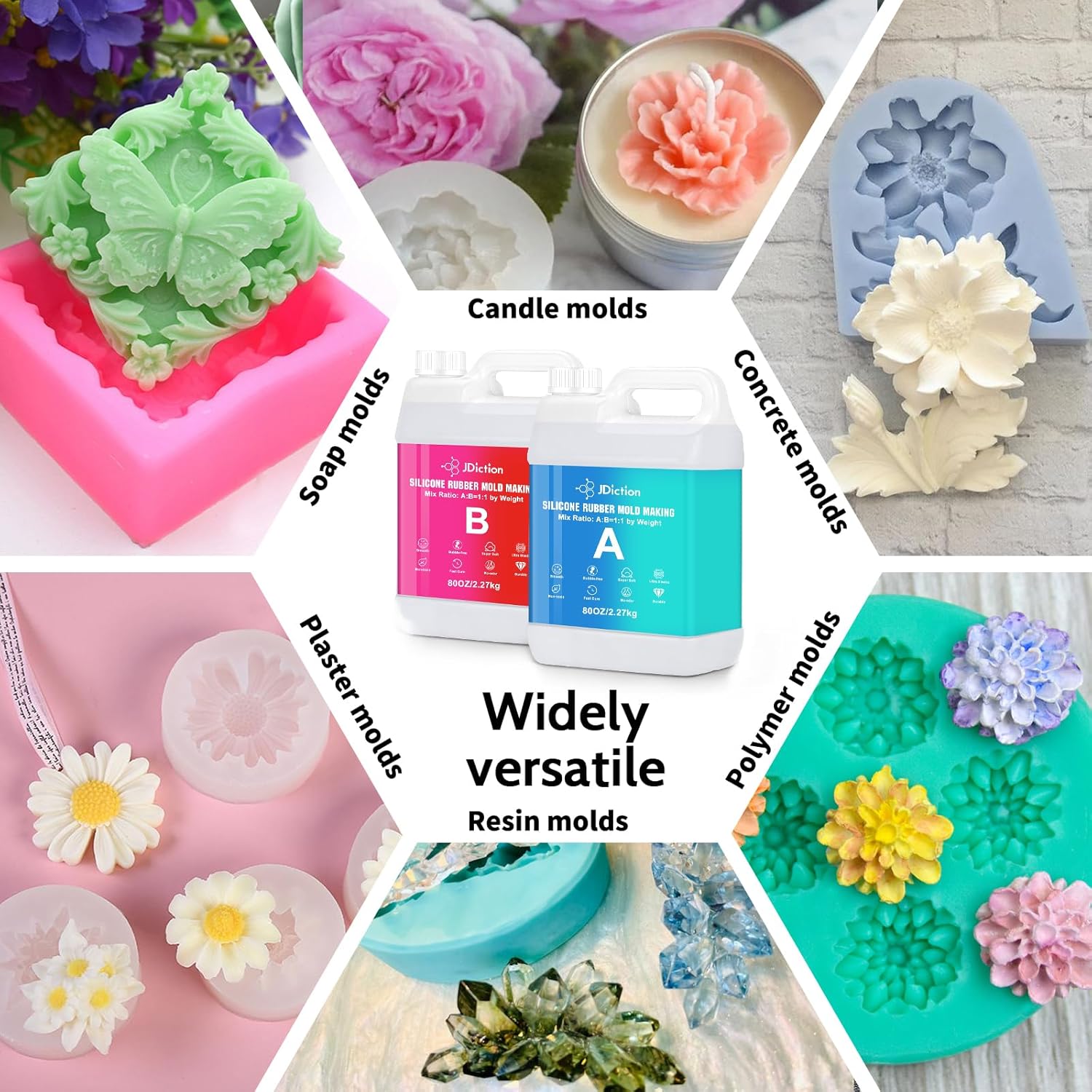 JDiction Silicone Mold Making Kit, 160OZ Super Elastic Liquid Silicone for Mold Making with Pigment Paste, Fast Cure Flex Silicone Rubber for Casting Resin Molds and Detail Molds(10A)