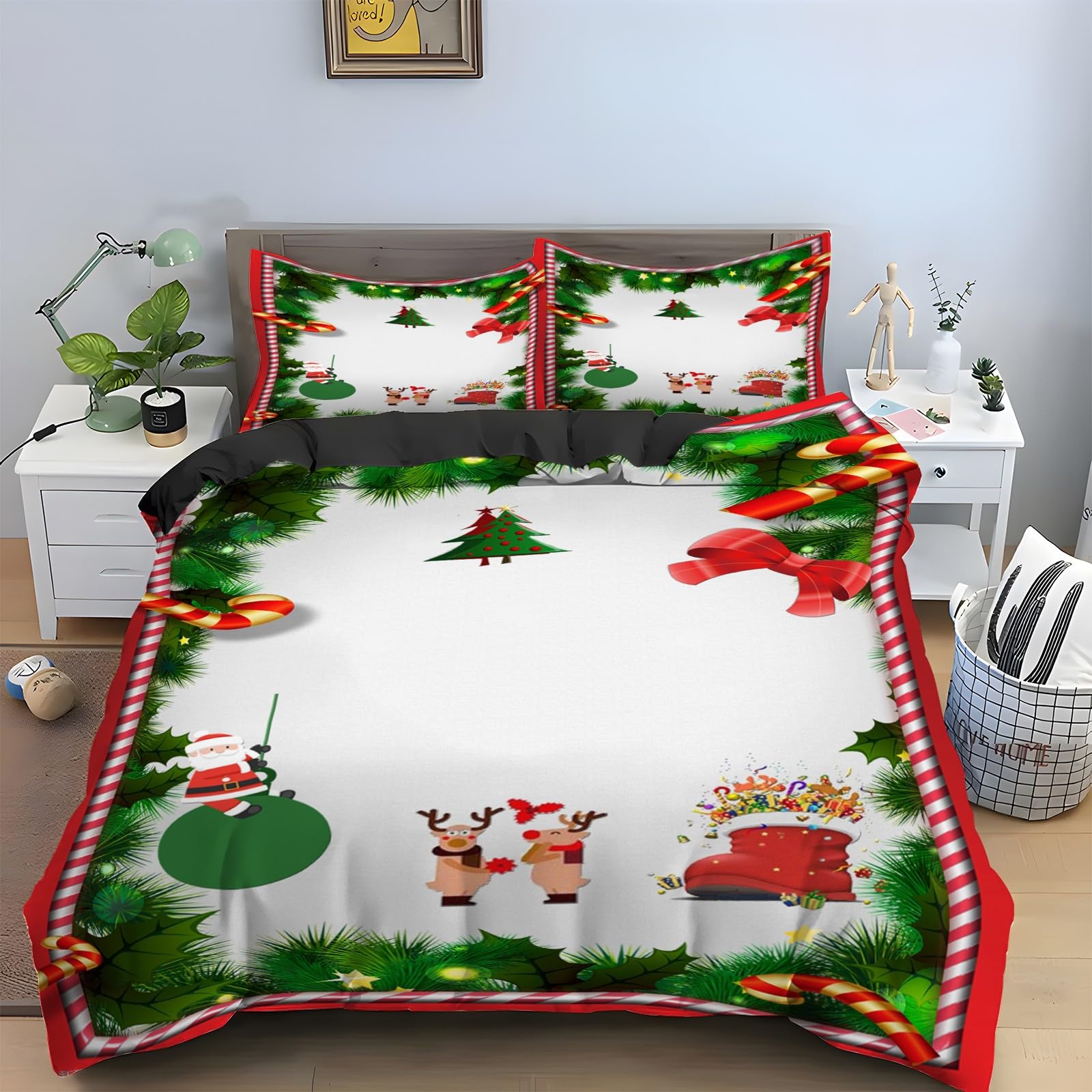 Housse de couette 90x190 élan de Noël douce et infroissable qui ne glisse pas
