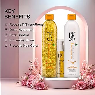 GK Hair Gold Shampoo and Conditioner Duo with Free Argan Oil Serum contains argan Oil, Shea Butter, Natural Oils for Hairs Moisturizing Shine and Protection
