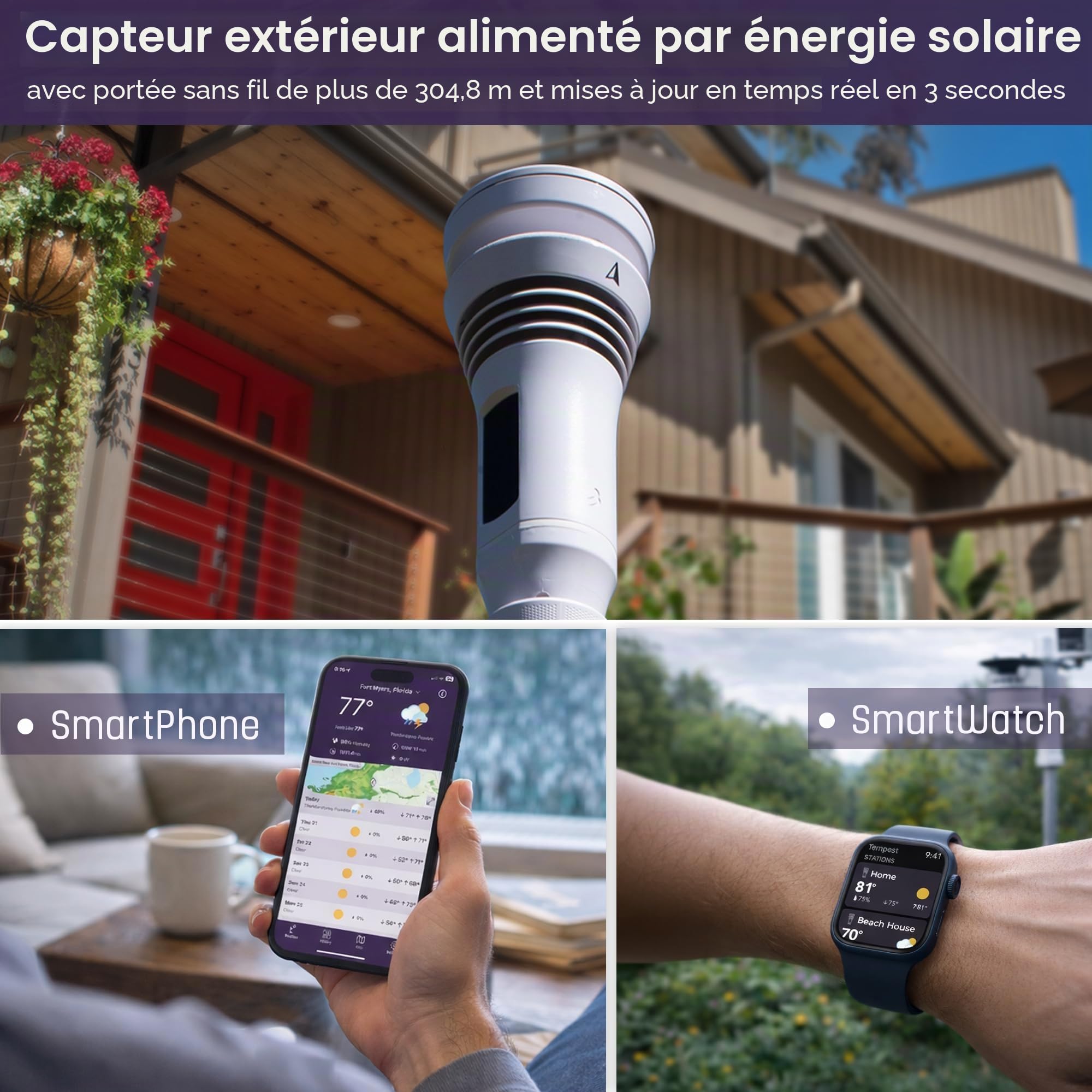 Système météo Tempest avec compteur de vent intégré, pluviomètre et prévisions météo précises, sans fil, application et Alexa activés