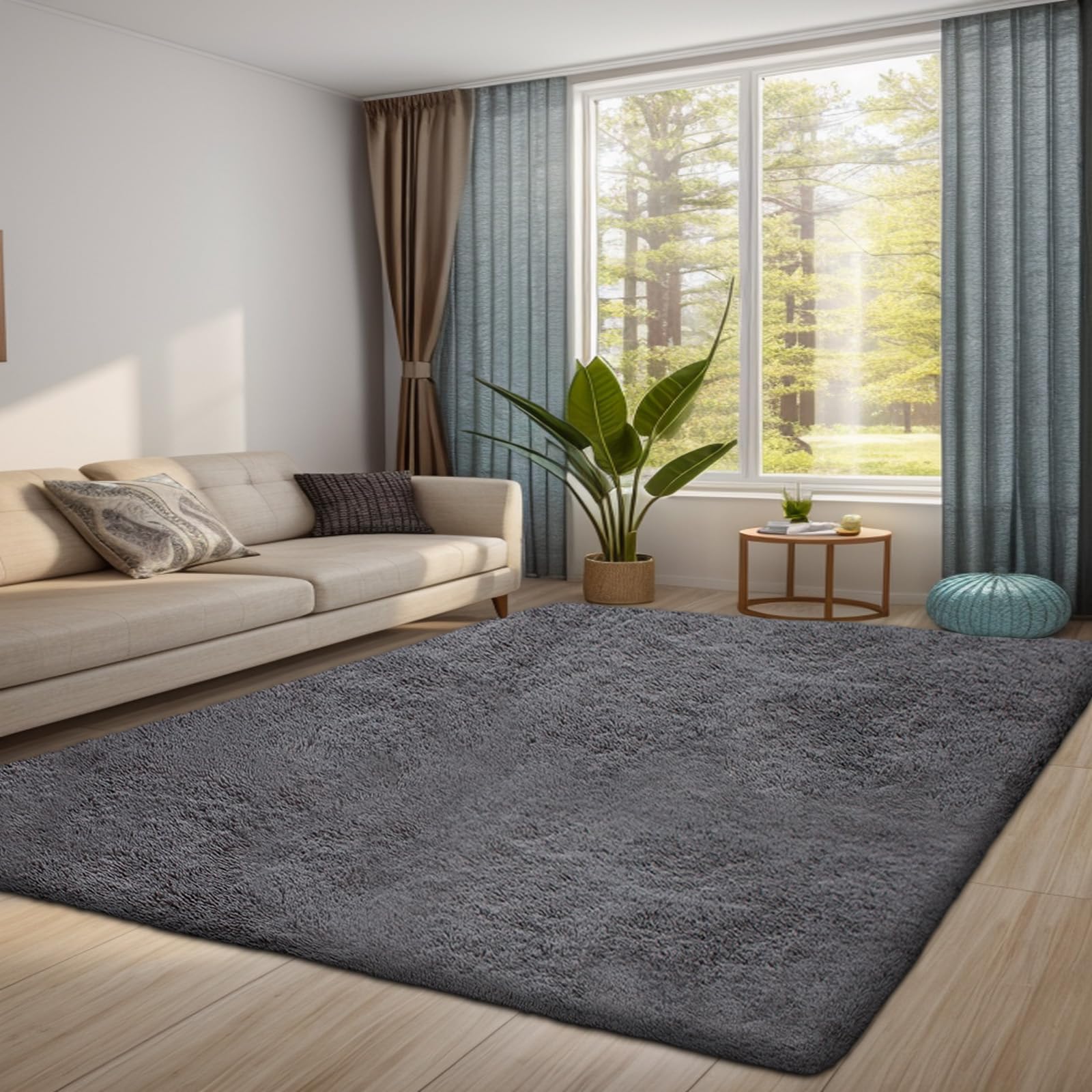 QUINZI Tappeto per soggiorno e camera da letto, morbido e morbido, antiscivolo, lavabile (grigio scuro, 180 x 270 cm)