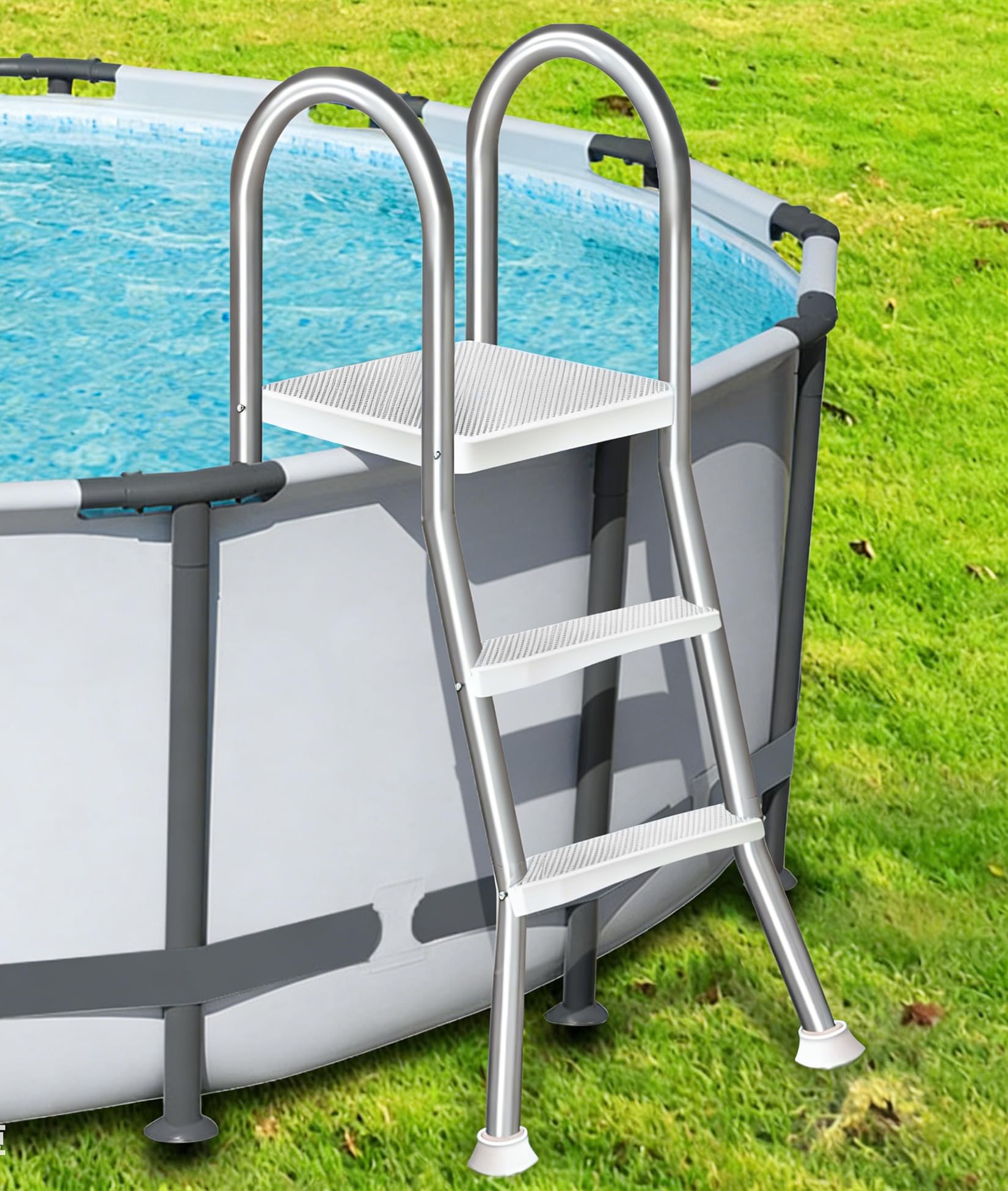 Stainless Steel Above Ground Pool Ladder, A-Frame 4 Step Non-Slip Wide Steps, Heavy Duty Pool Steps Loda 250kg for 135cm Pool,85cm