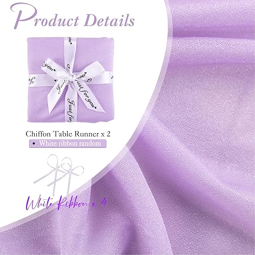 Miniatura 2 de RuiYok Paquete de 2 caminos de mesa de gasa lavanda de 30 x 120 pulgadas, tela transparente romántica para decoraciones de boda, baby shower de 10