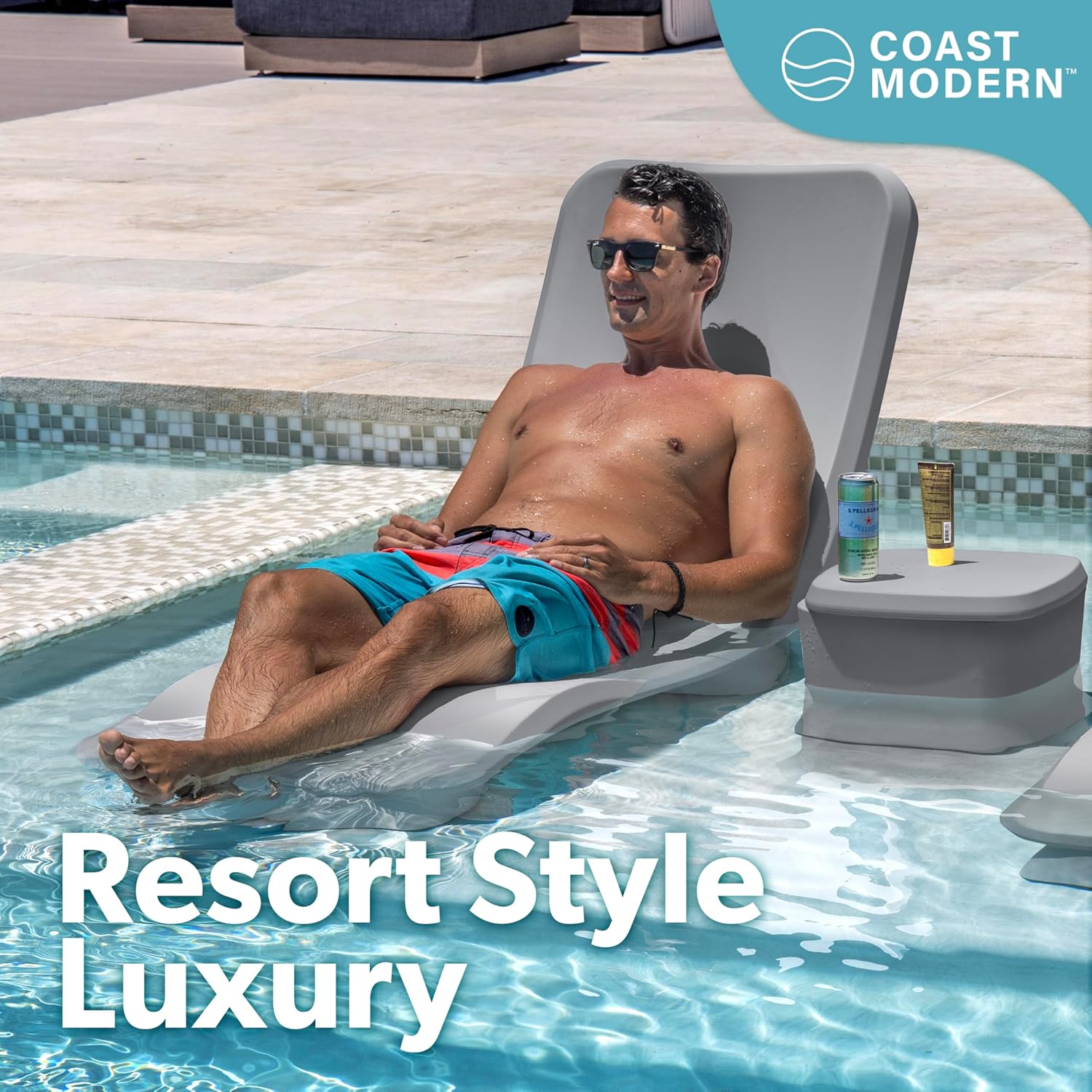 GoSports Coast Modern in Pool Lounge Chair - Waterproof & Weighted Chaise Lounger - Outdoor Furniture for Patio or in Baja Shelf, Gray